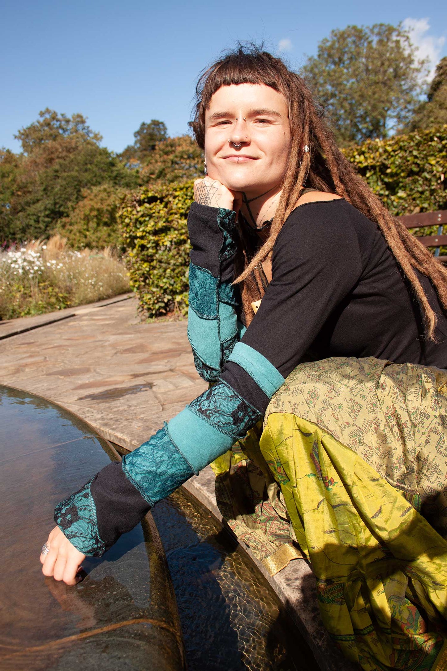 Hippy Patchwork Arm Warmers, Fleece Punk Emo Armwarmers - Feisty Armwarmers (AS7039) by Altshop UK