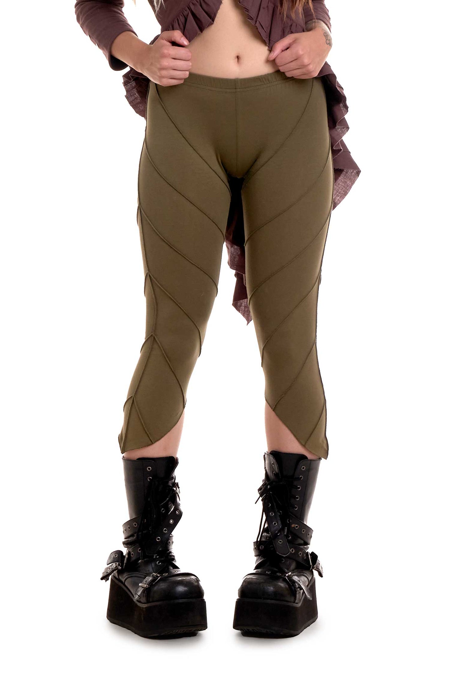Organic Cotton Cropped Yoga Pixie Leggings - Piko Leaf Leggings (TLP153) by Altshop UK