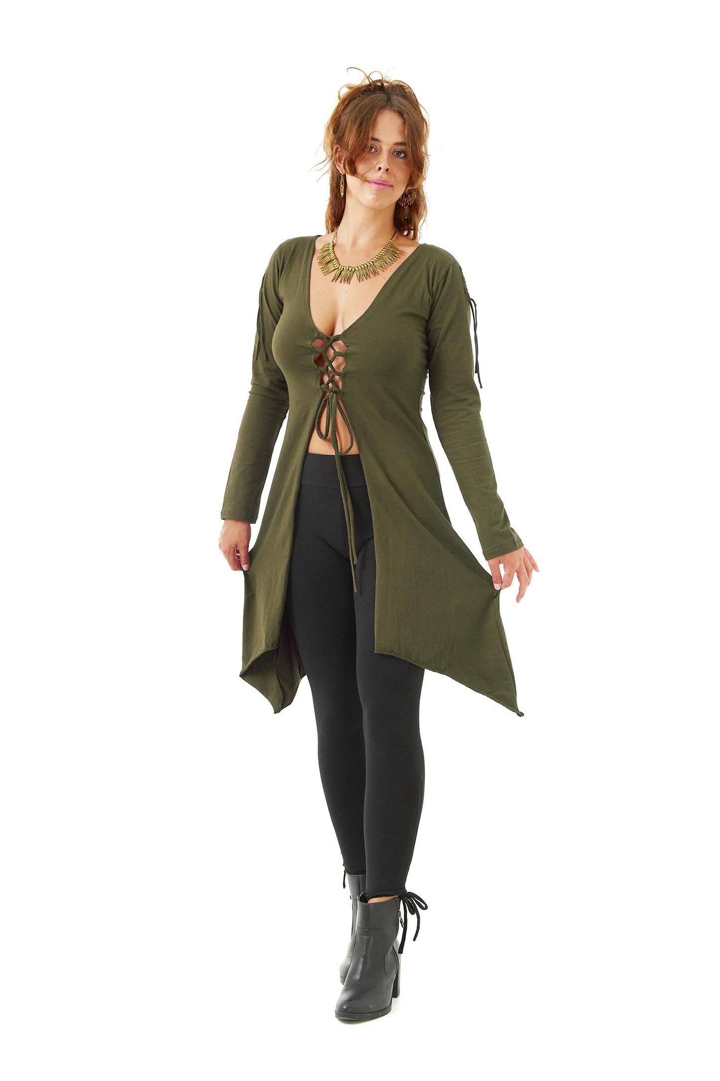 Pixie Cardigan with Front Tie and Woven Back