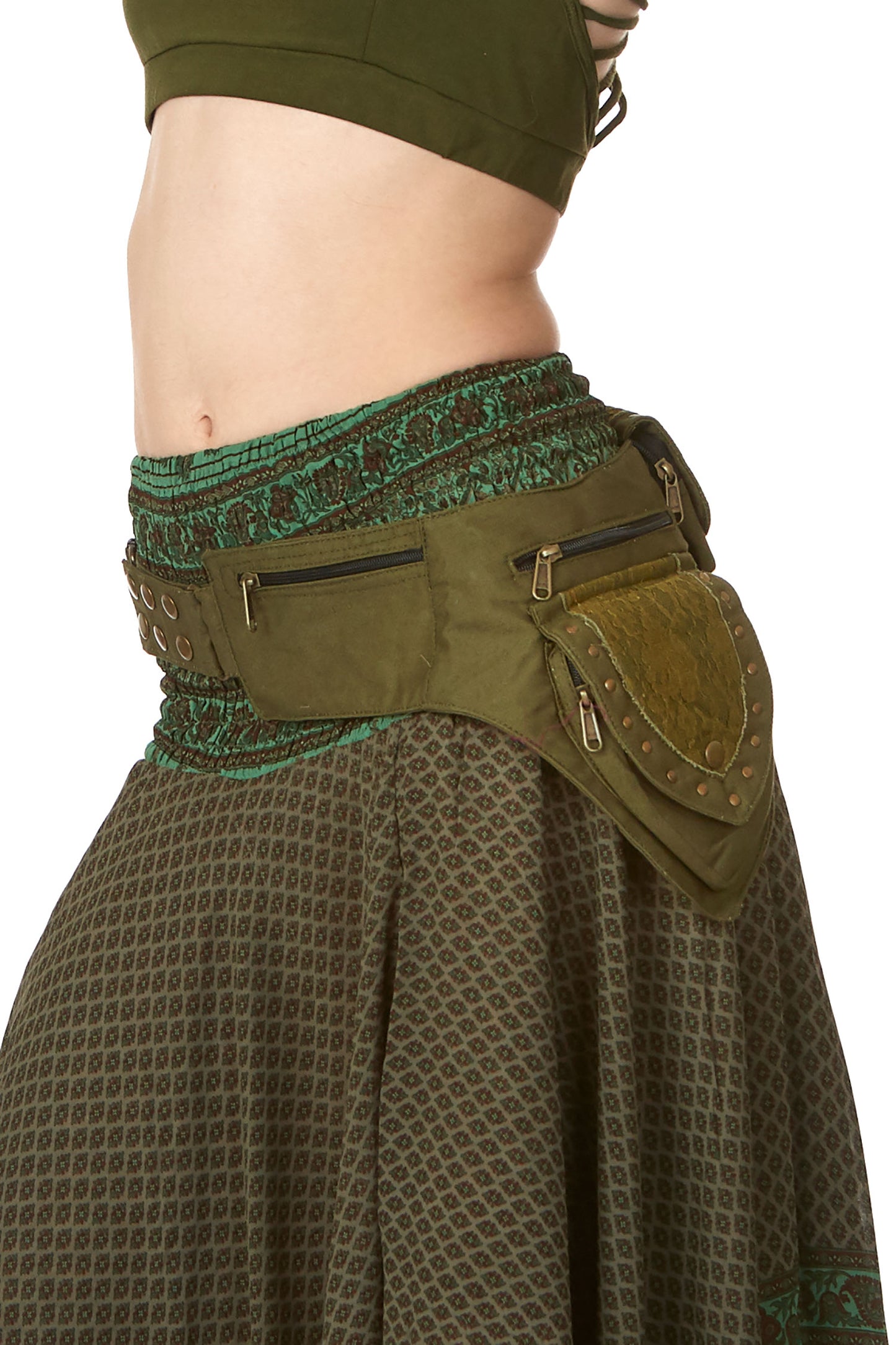 Sturdy Festival Pocket Belt with Lace and Studs