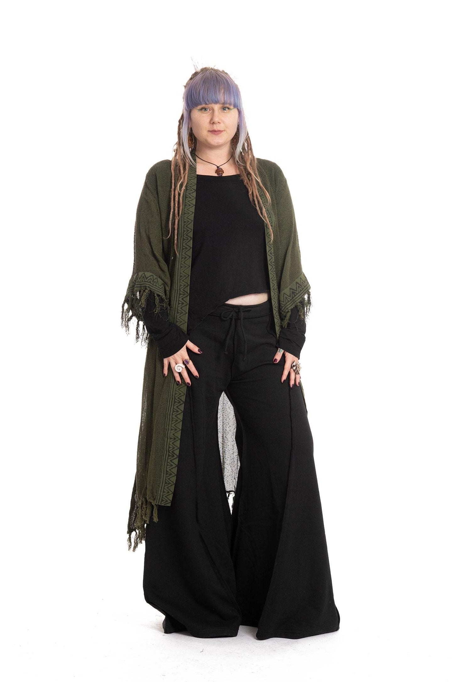 Sheer Hand Block Print Tribal Hippy Beach Kimono in Black for Boho Gothic Woman