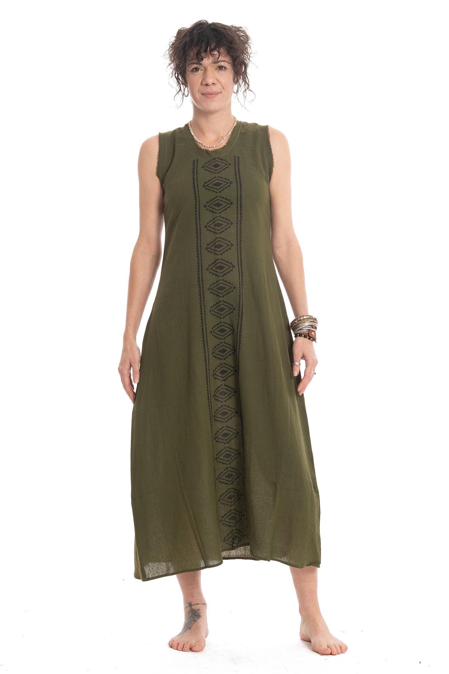 Hand Blocked Tribal Goa Natural Dress for Bohemian Hippy Woman