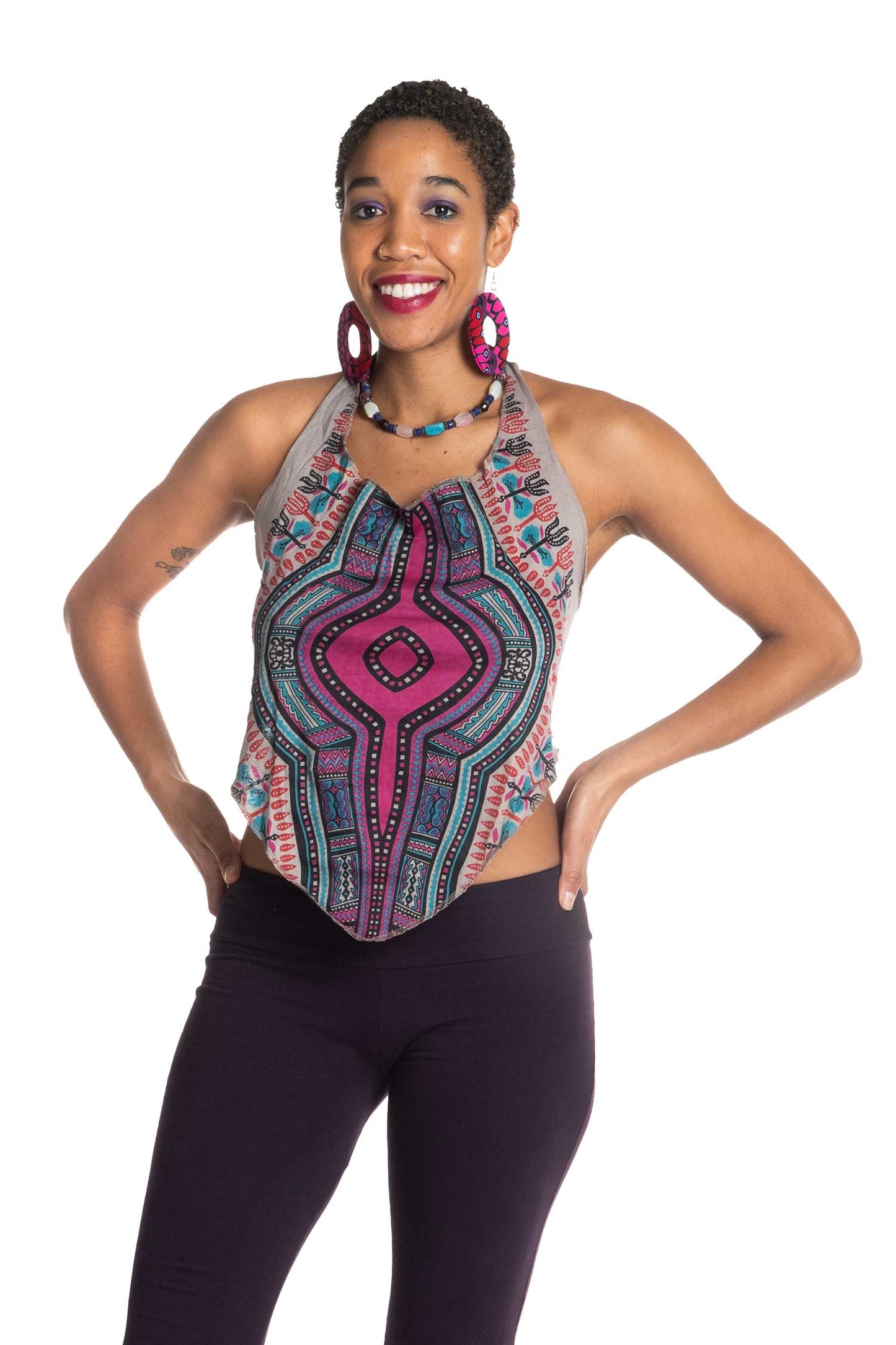 African Dashiki Strappy Crop Top - African Elastic Top (ROKMNIT) by Altshop UK