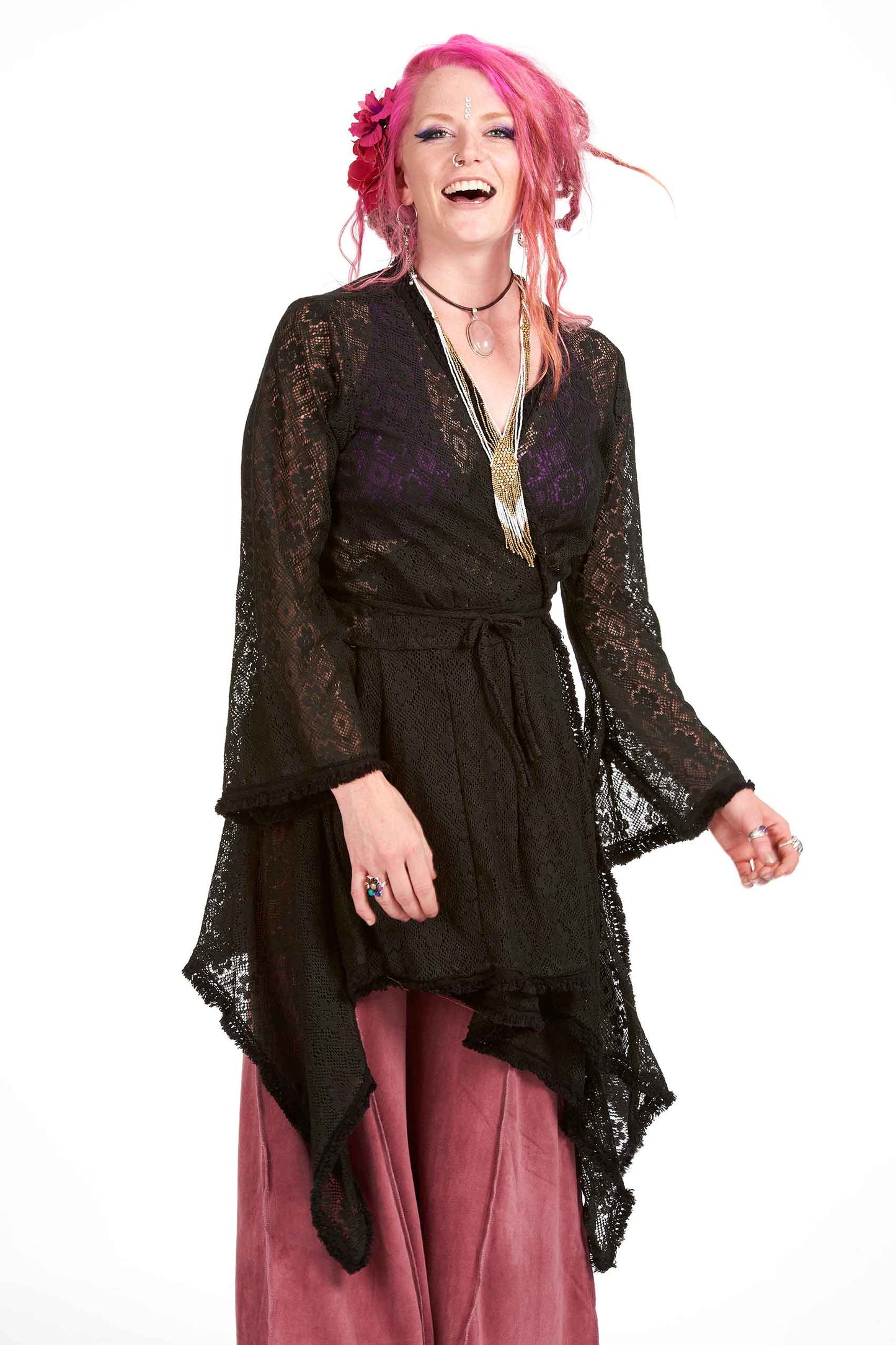 Ibiza Wrap Jacket, pagan Gypsy boho kimono vintage-style hippy top - Lace wrap (DBANLA) by Altshop UK