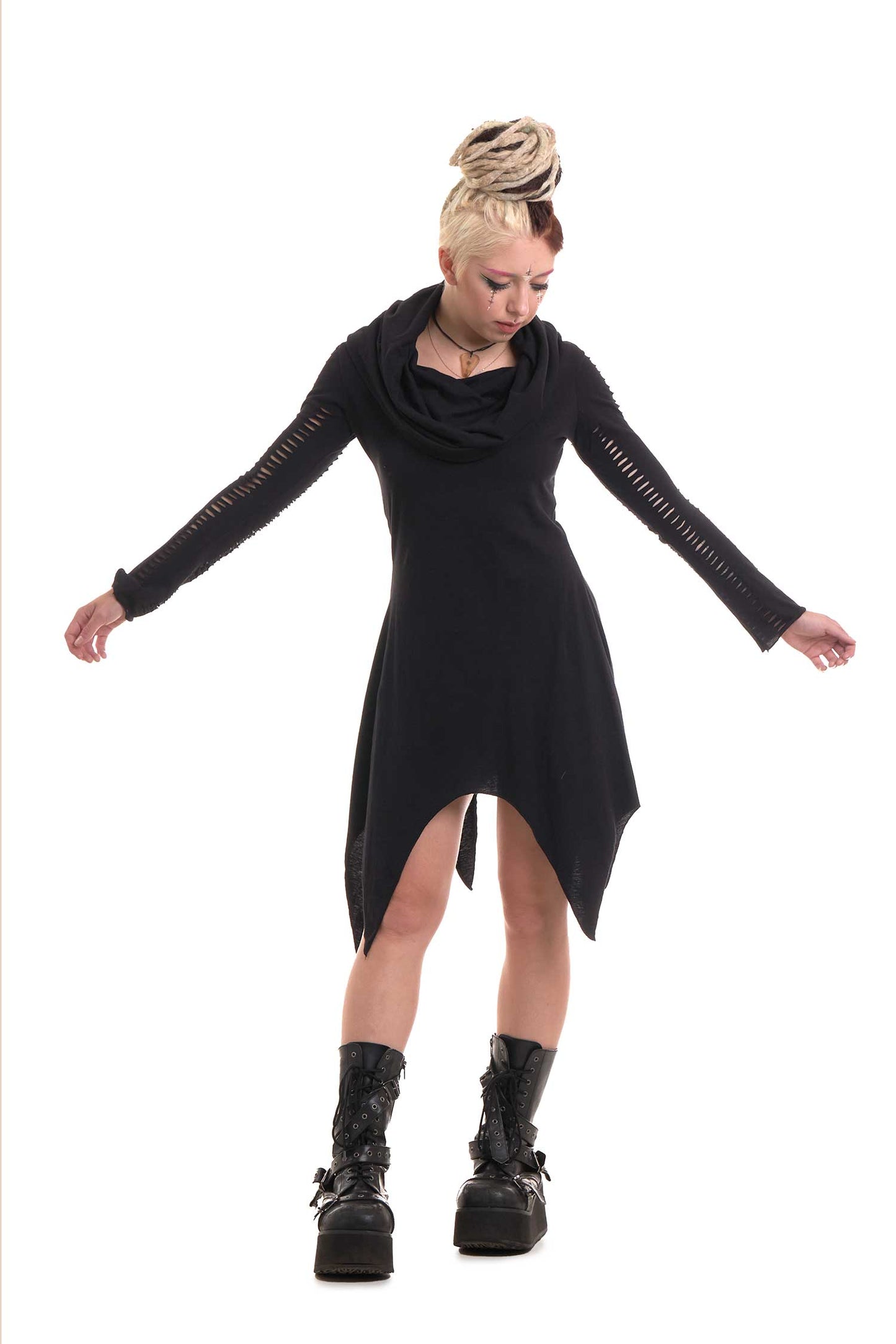 Pixie Witch Cowl Neck Hooded Long Sleeve Dress - Angel Dress (WDR5077) By Altshop UK