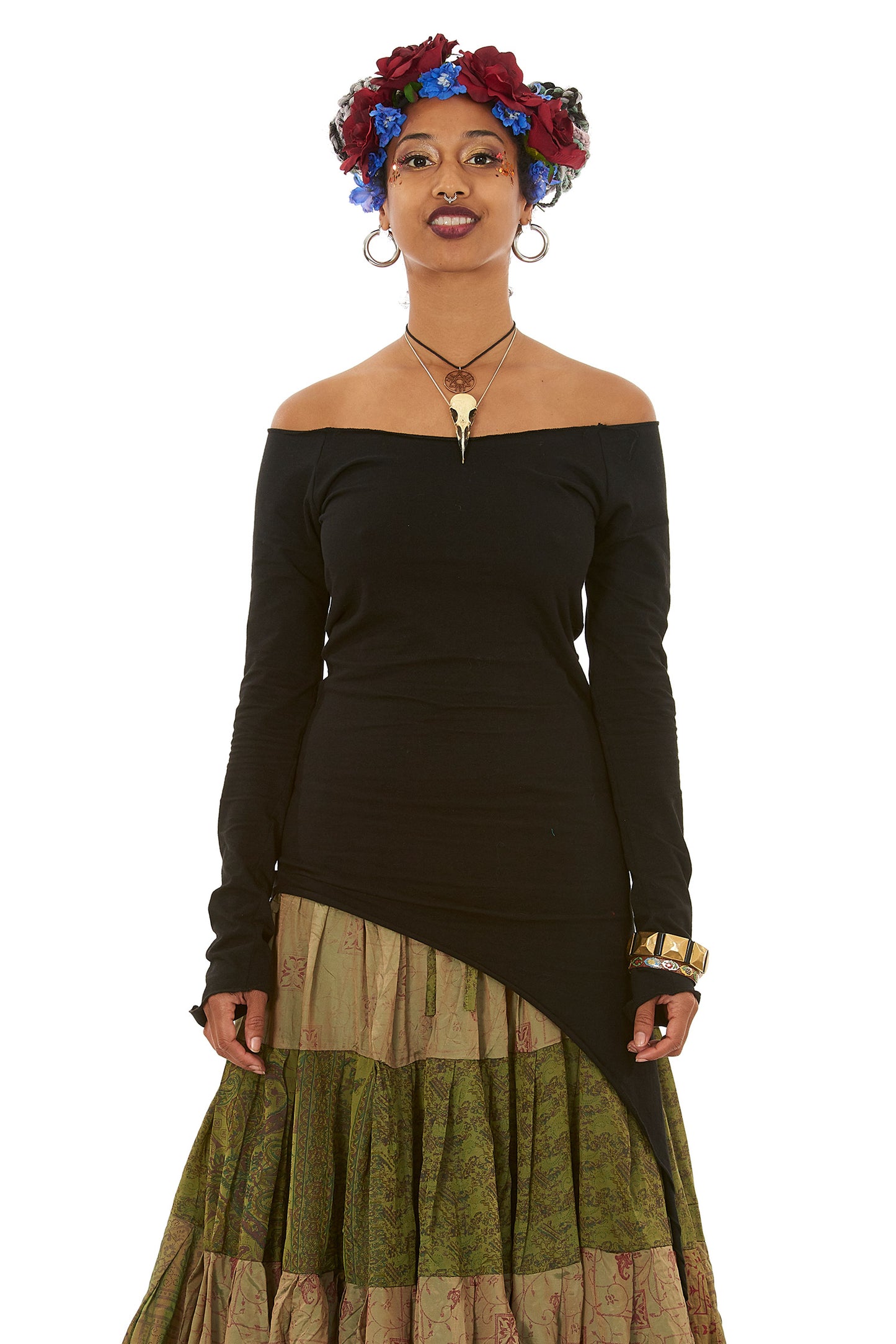 Ladies Assym Pixie Top, Long Sleeve Boho Top