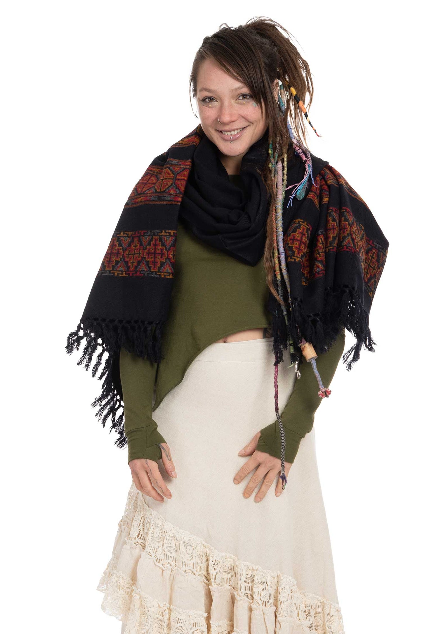 Large Oversized Tribal Festival Wrap Shawl - Shamanka Shawl (ROKSKA) by Altshop UK