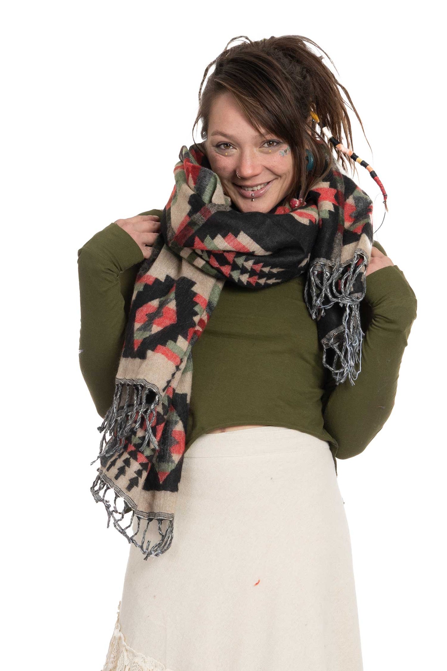 Oversized Tribal Hippy Blanket Scarf - Ikat Shawl (ROKIKA) by Altshop UK
