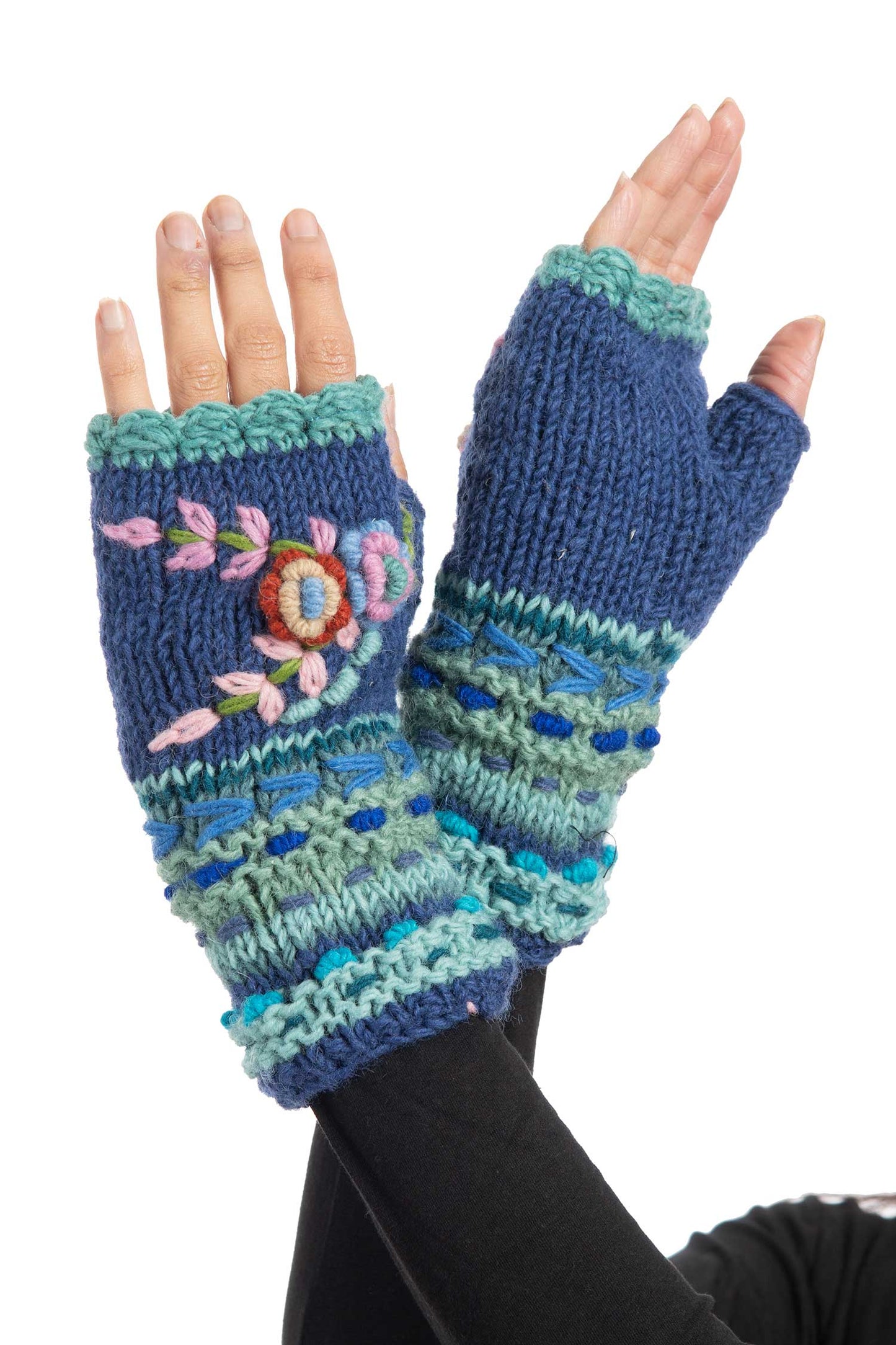 Wool Flower Fingerless Gloves