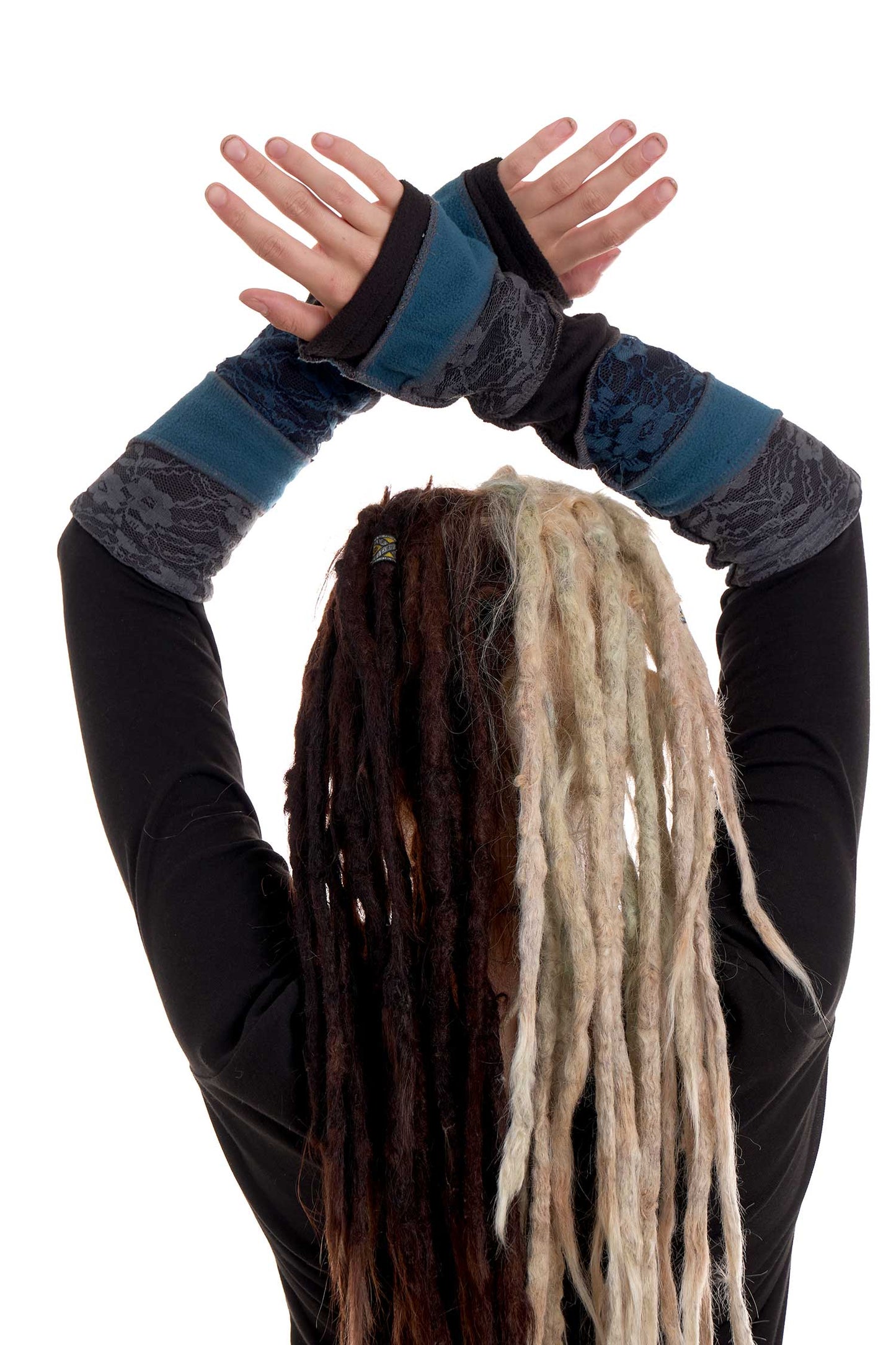 Hippy Patchwork Arm Warmers, Fleece Punk Emo Armwarmers - Feisty Armwarmers (AS7039) by Altshop UK