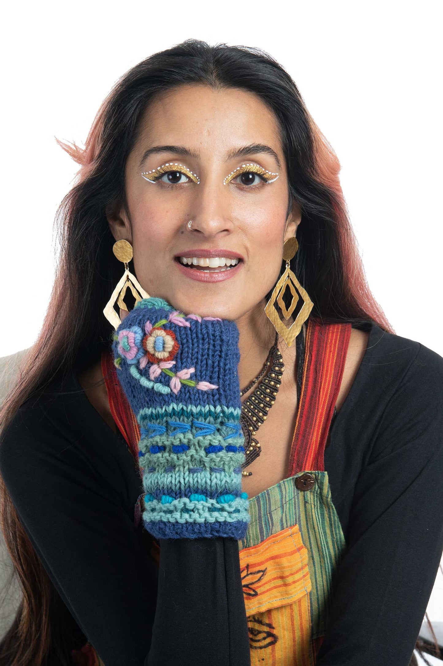 Wool Flower Fingerless Gloves