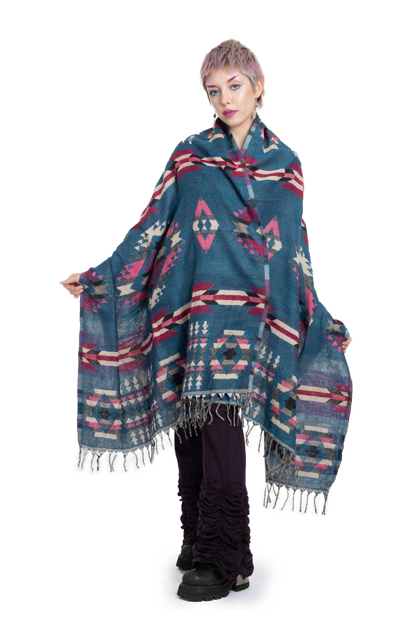 Oversized Tribal Hippy Blanket Scarf - Ikat Shawl (ROKIKA) by Altshop UK