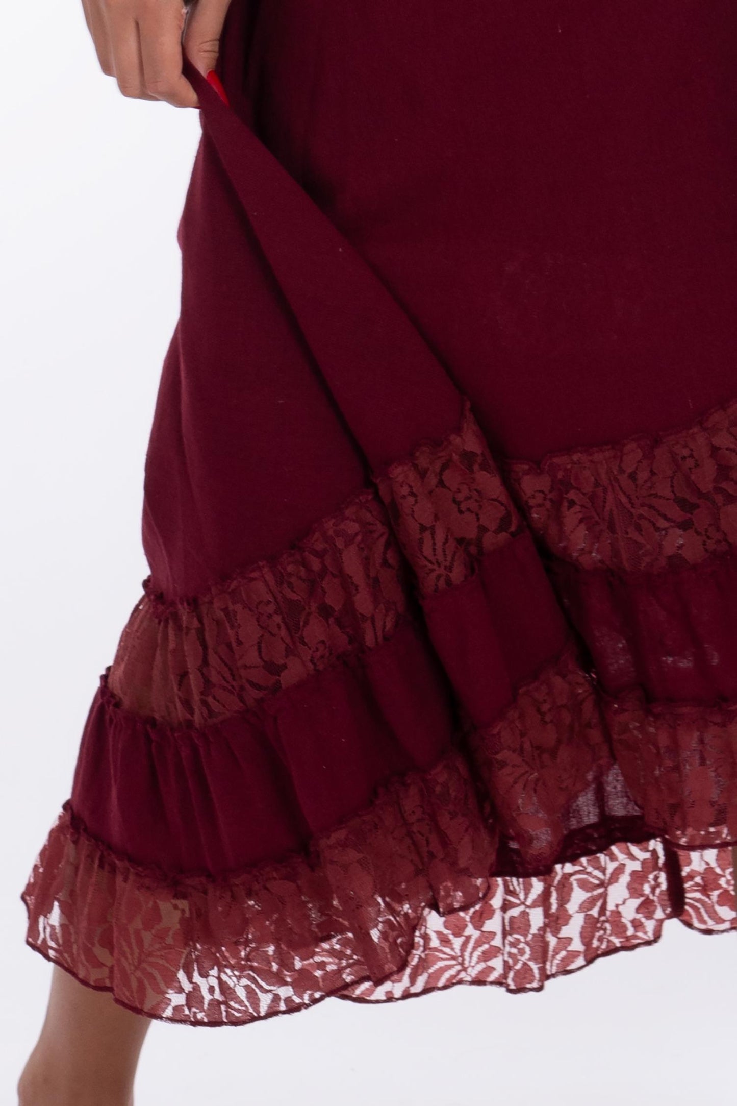 Dark Red Cotton Lace Wrap Skirt