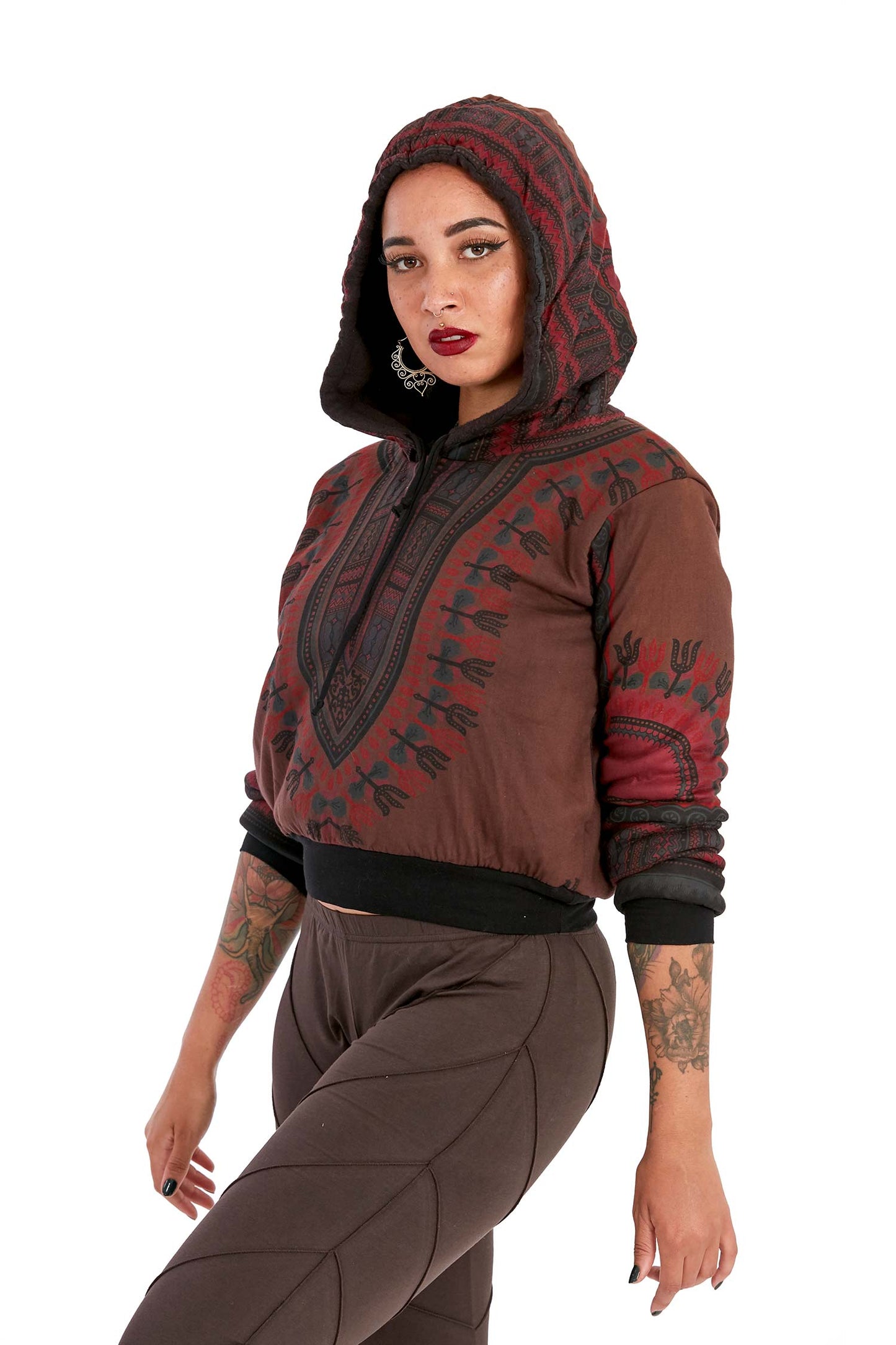 Dashiki Hooded Jumper, Afrocentric Hoodie - Cropped African Hoodie (ROKAFHO) by Altshop UK