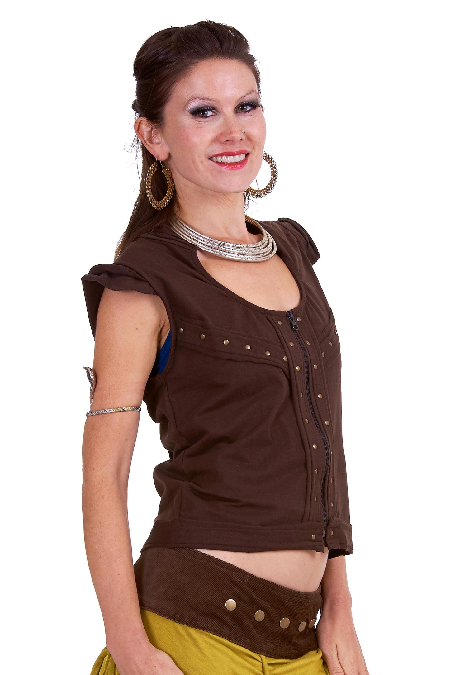 Tribal Psy Trance Vest, Goth Emo Punk Cropped Jacket Top