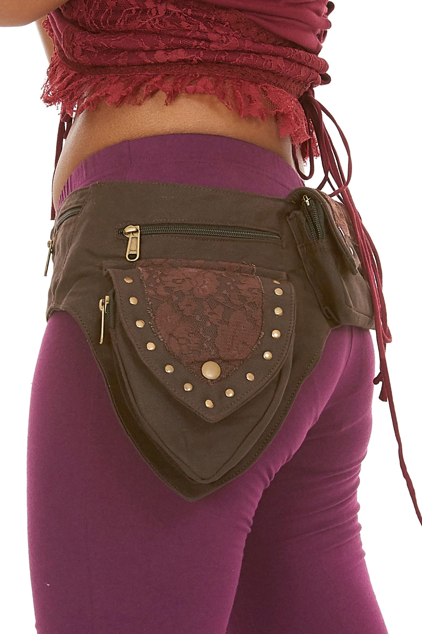 Sturdy Festival Pocket Belt with Lace and Studs