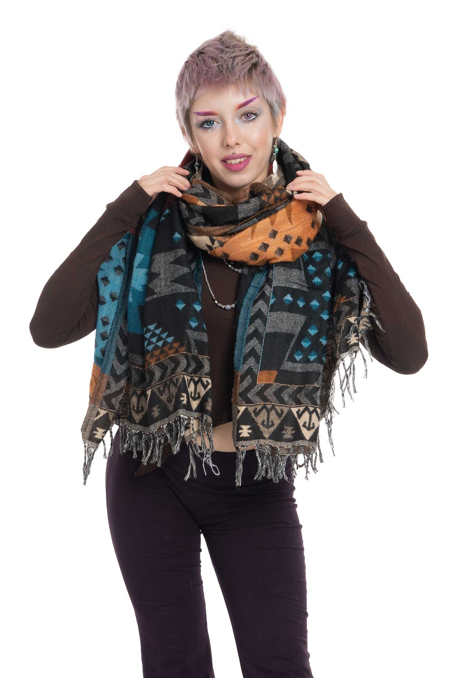 Oversized Tribal Hippy Blanket Scarf - Ikat Shawl (ROKIKA) by Altshop UK