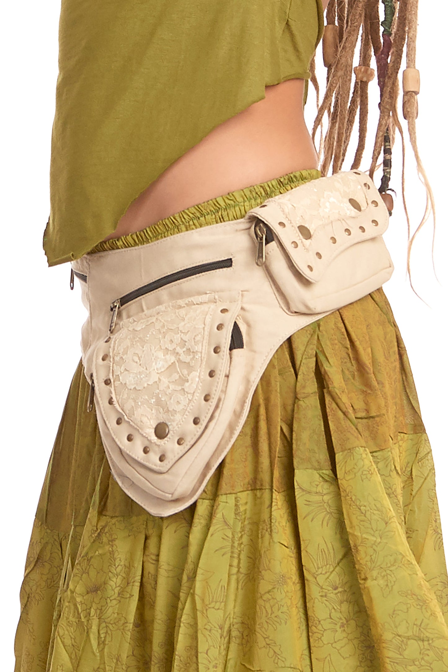 Sturdy Festival Pocket Belt with Lace and Studs
