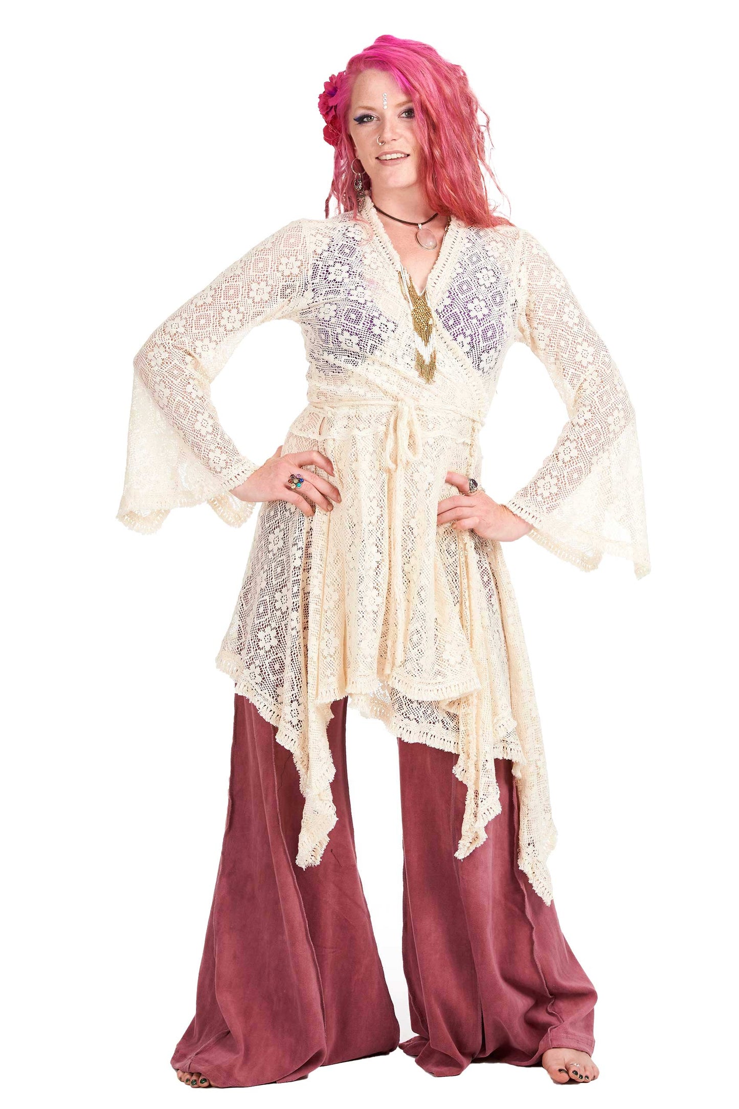 Ibiza Wrap Jacket, pagan Gypsy boho kimono vintage-style hippy top - Lace wrap (DBANLA) by Altshop UK