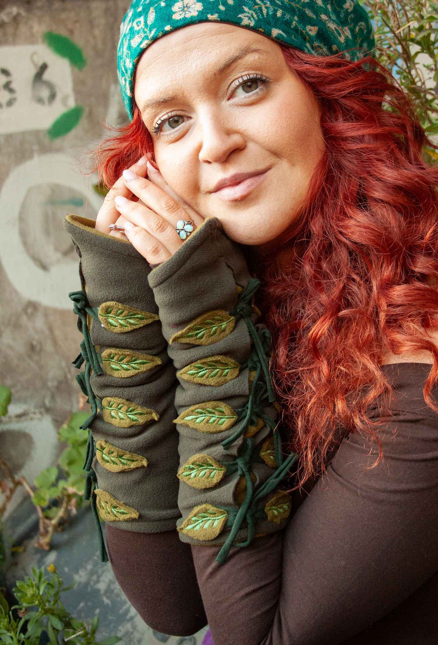 Elven Leaf Gauntlets, Fleece Arm Warmers
