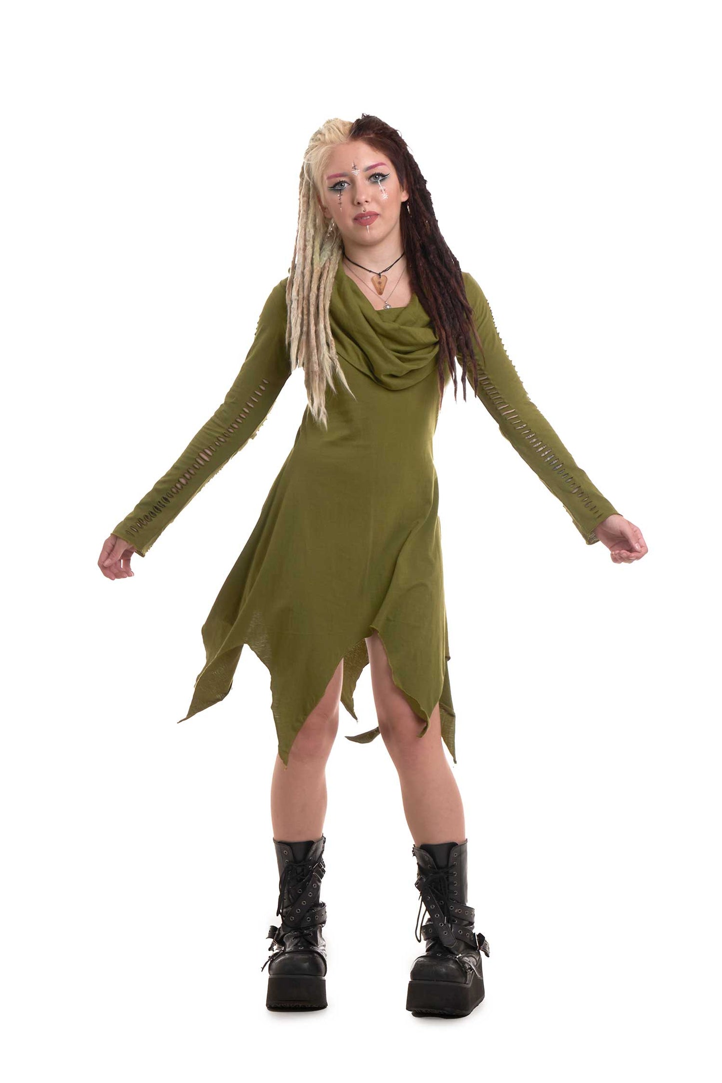 Pixie Witch Cowl Neck Hooded Long Sleeve Dress - Angel Dress (WDR5077) By Altshop UK