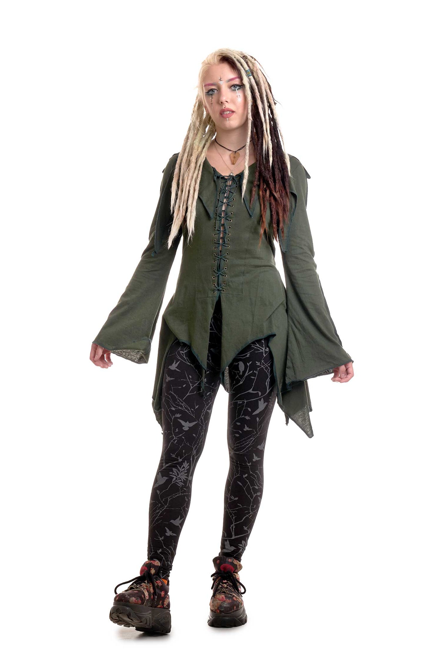 Pagan Tendrils Lace-Up Dress, Boho Fae Top - RikRak Dress (WDR5062) by Altshop UK