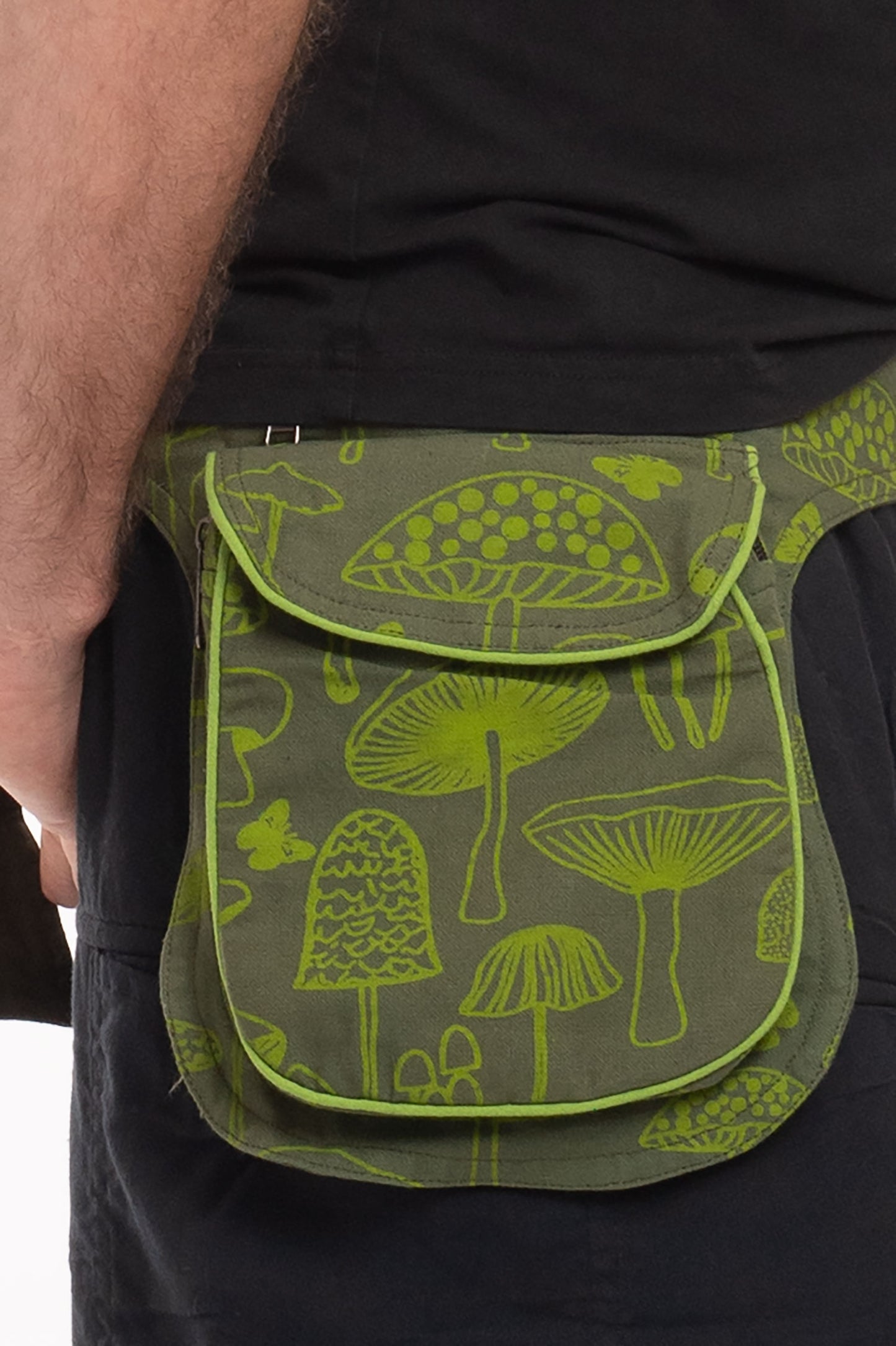 Mushroom Print Unisex Pocket Belt, Hippy Festival Clothing, Festival Utility Bag