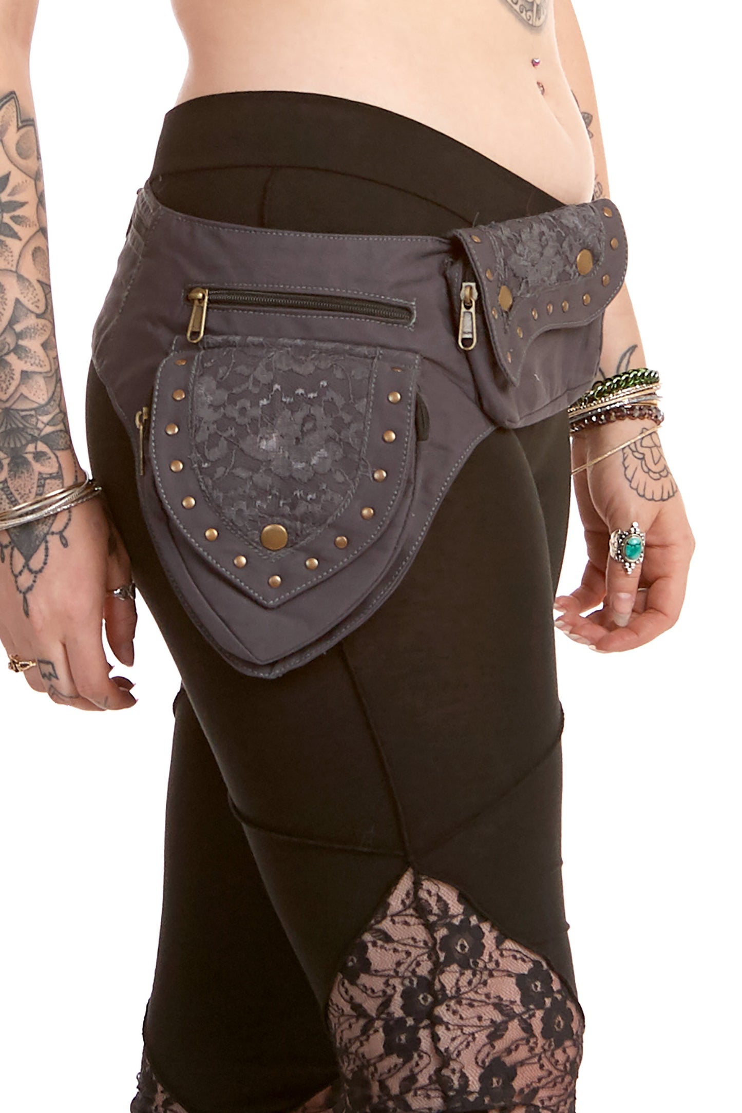 Sturdy Festival Pocket Belt with Lace and Studs