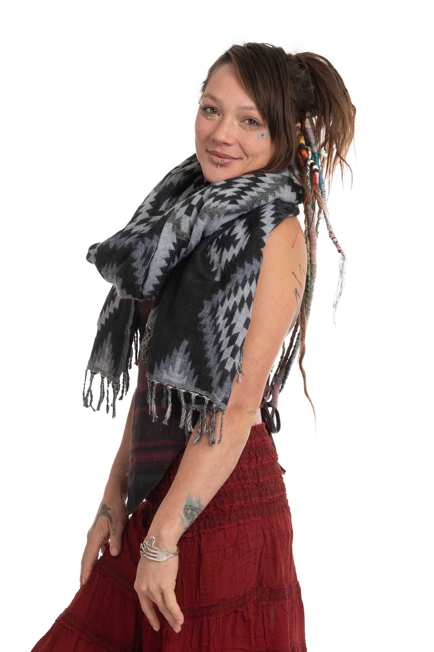 Oversized Tribal Hippy Blanket Scarf - Ikat Shawl (ROKIKA) by Altshop UK
