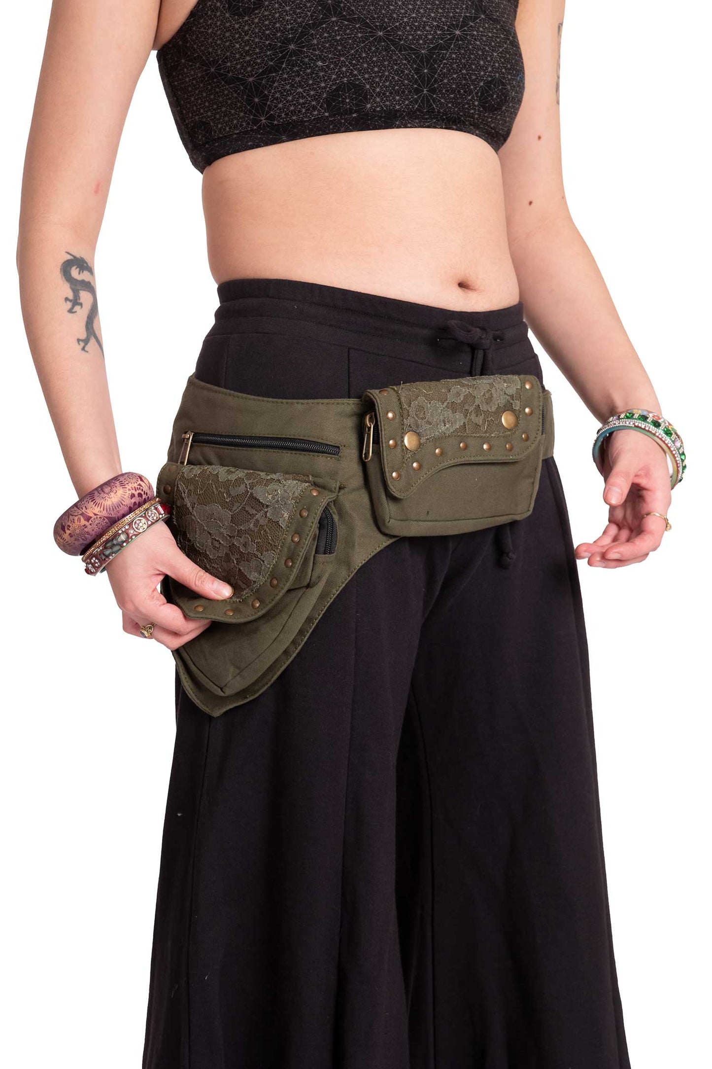 Sturdy Festival Pocket Belt with Lace and Studs