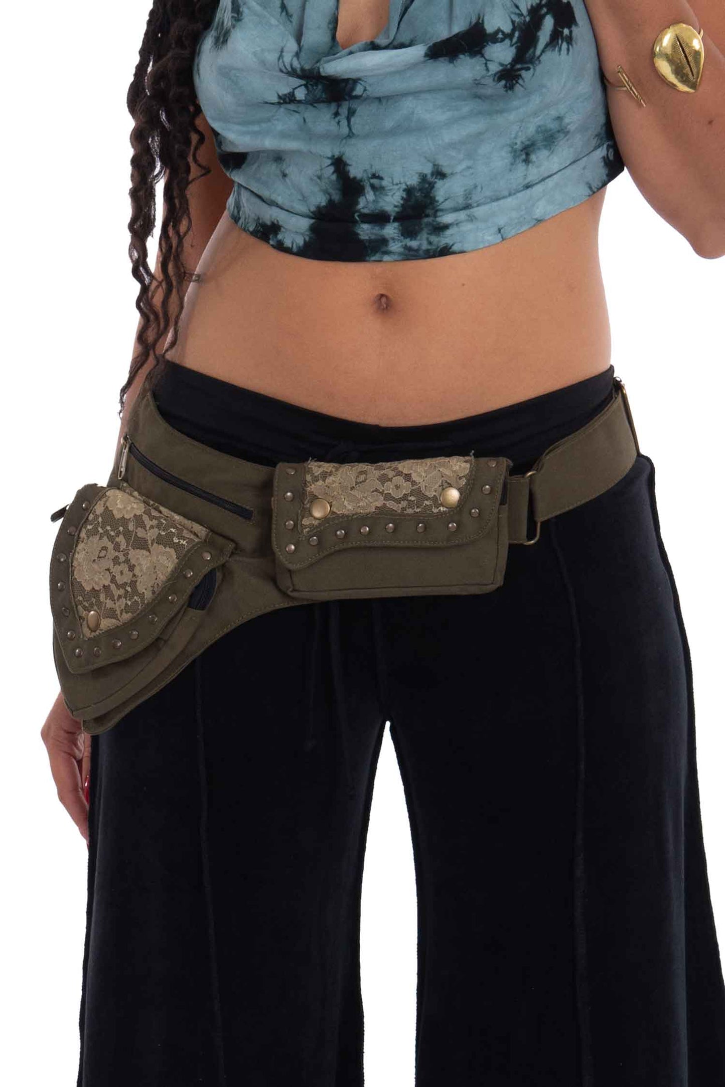 Sturdy Festival Pocket Belt with Lace and Studs