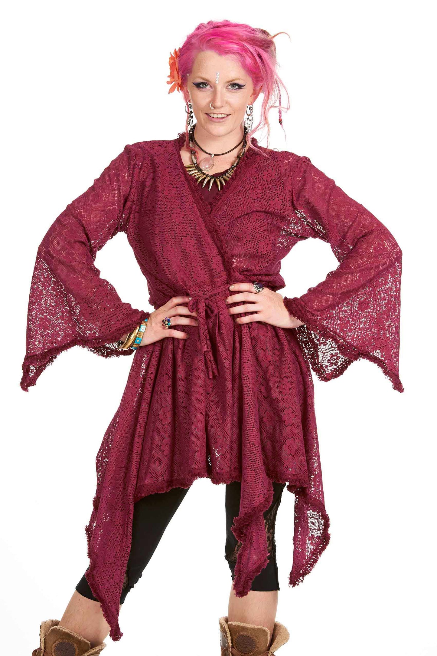 Ibiza Wrap Jacket, pagan Gypsy boho kimono vintage-style hippy top - Lace wrap (DBANLA) by Altshop UK