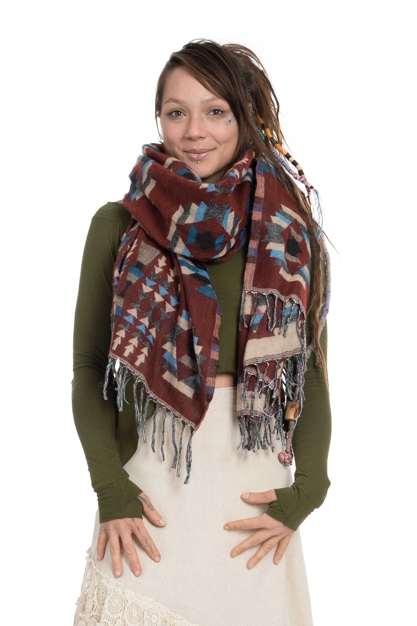 Oversized Tribal Hippy Blanket Scarf - Ikat Shawl (ROKIKA) by Altshop UK