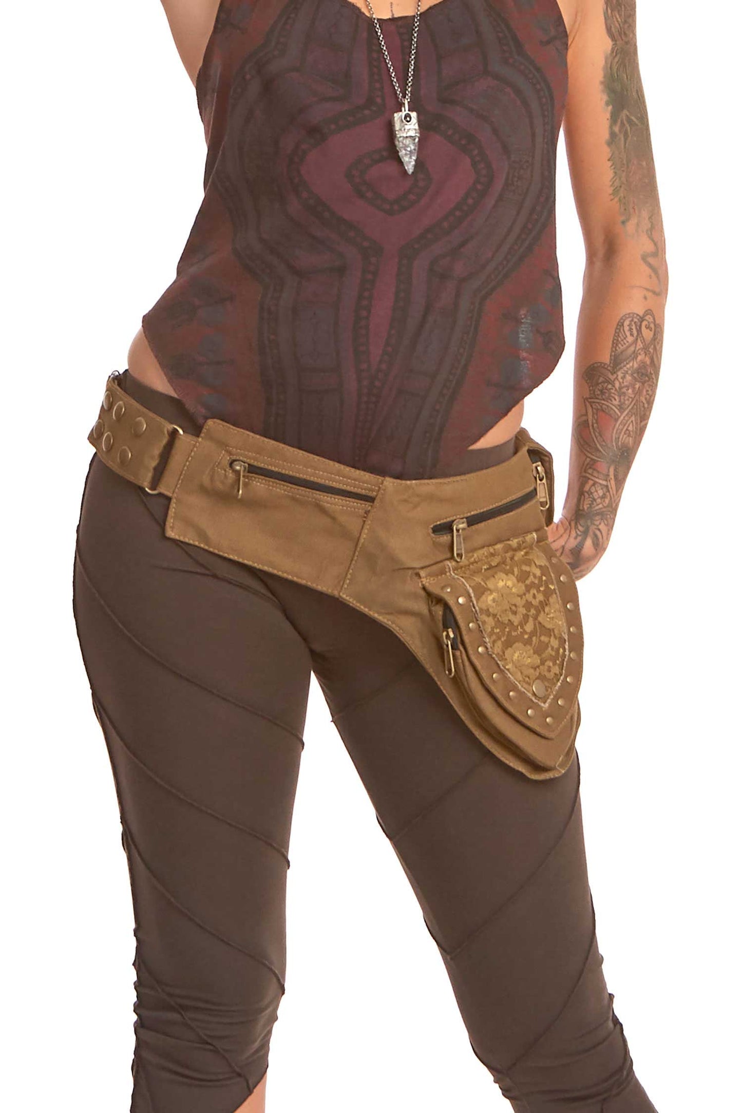 Sturdy Festival Pocket Belt with Lace and Studs