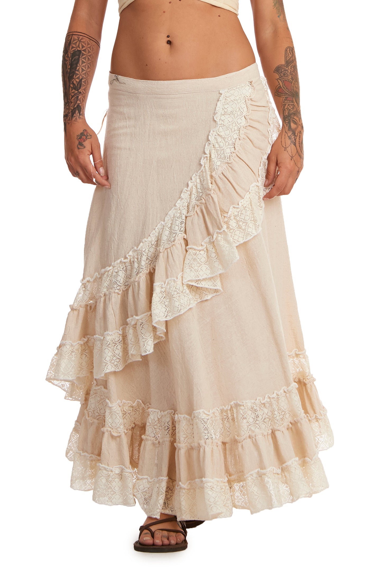 Jute and Lace Boho Wrap Skirt - Jute Lucy Skirt (ROKJLWR) by Altshop UK