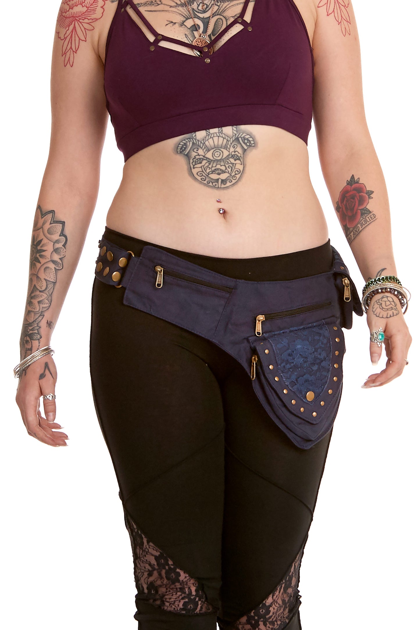 Sturdy Festival Pocket Belt with Lace and Studs