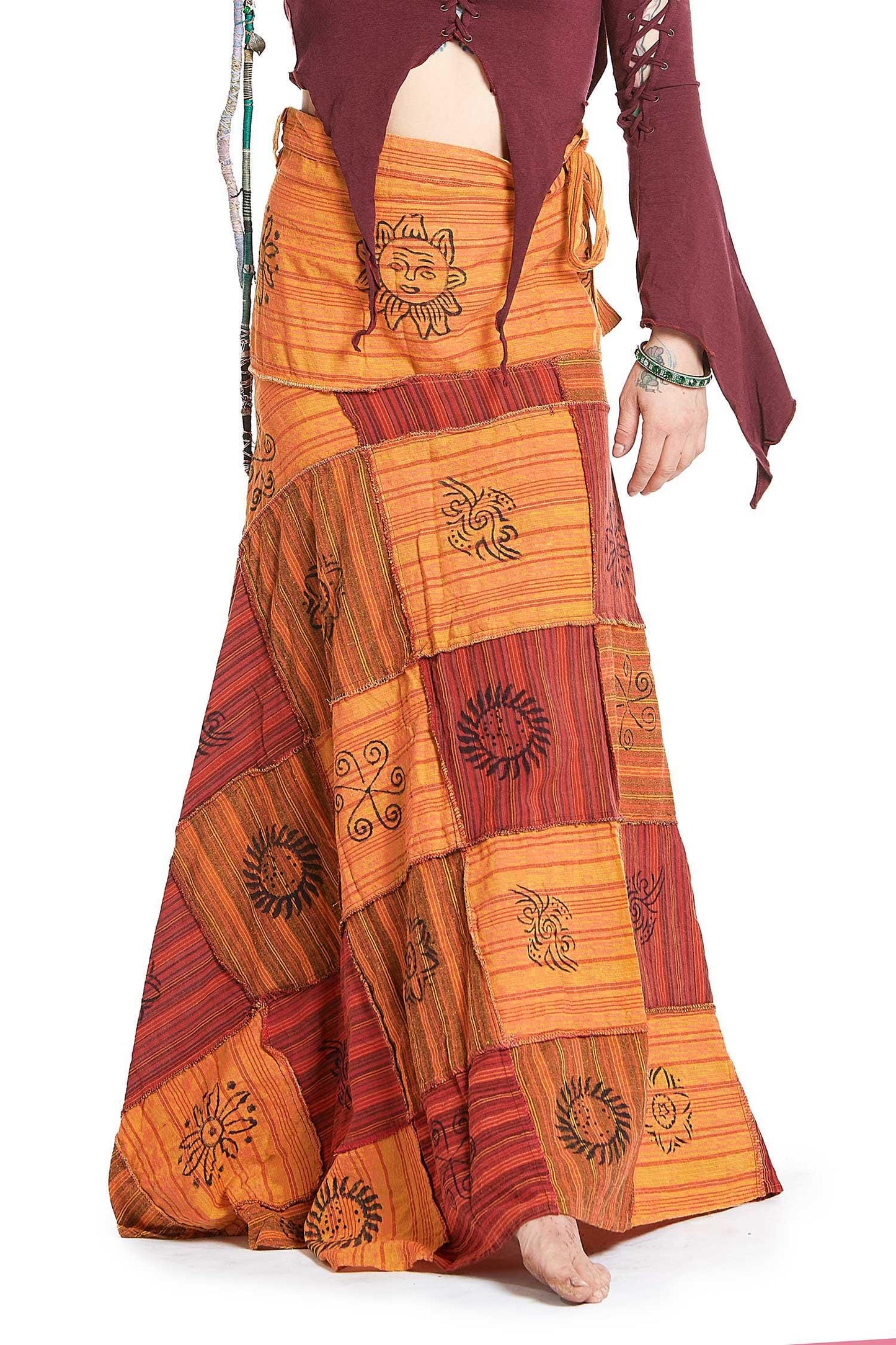 Long Earthy Patchwork Skirt