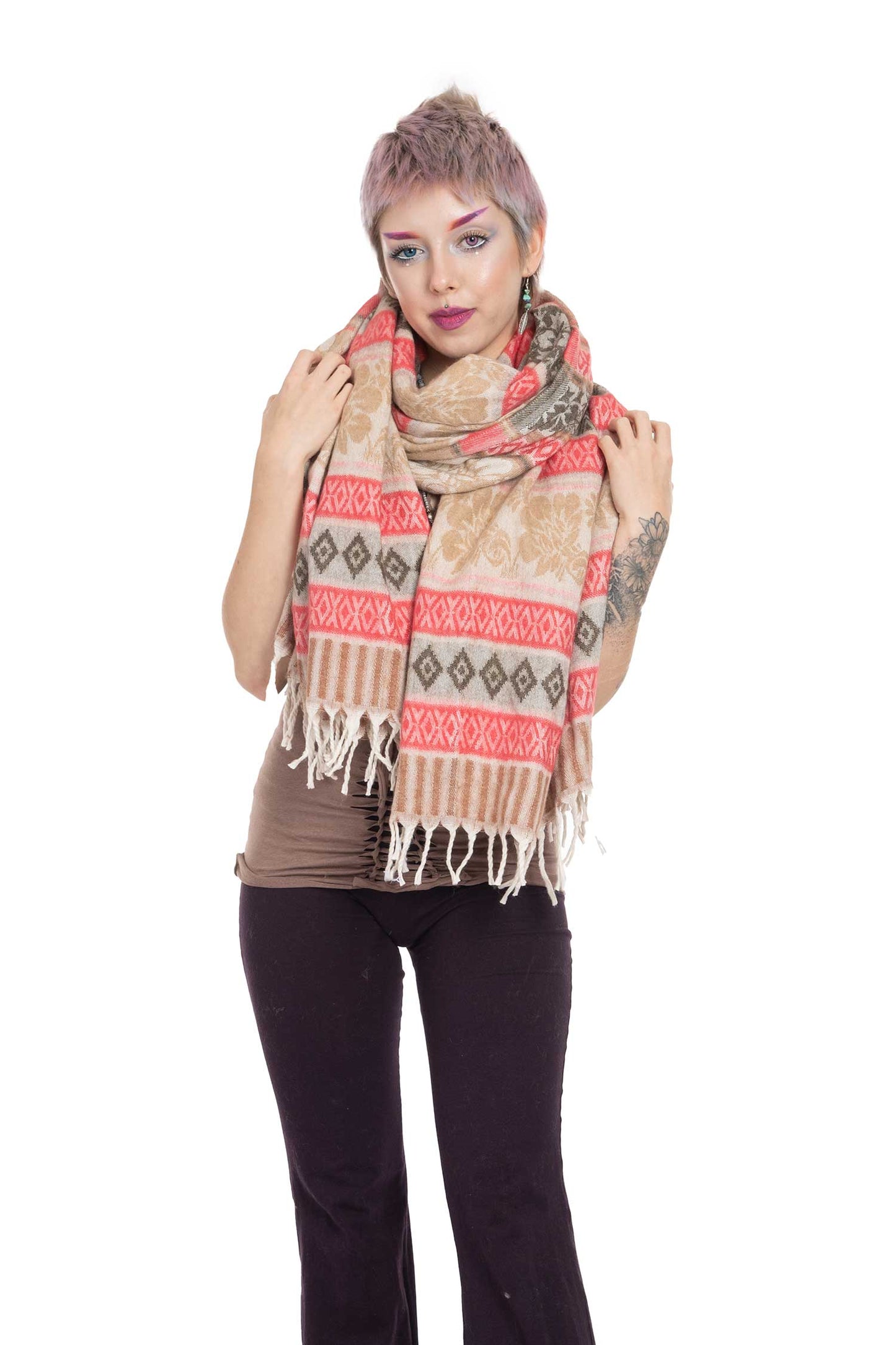Pastel Colours Geometric Shawl Scarf - Candy Cane Shawl (ROKCCS) by Altshop UK