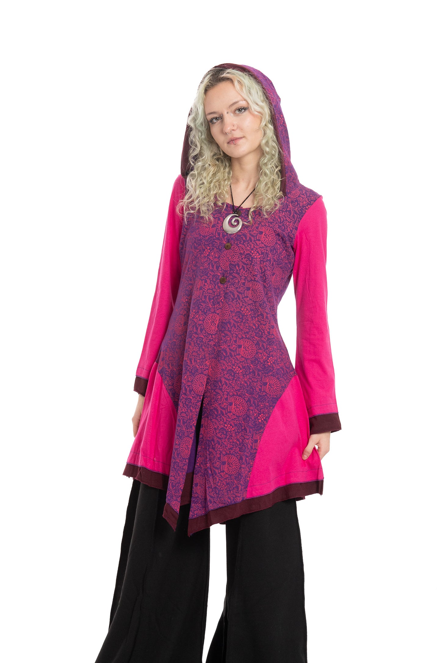 Cotton Hippy Festival Jacket for Women, Cosplay Coat with Wizard Hood