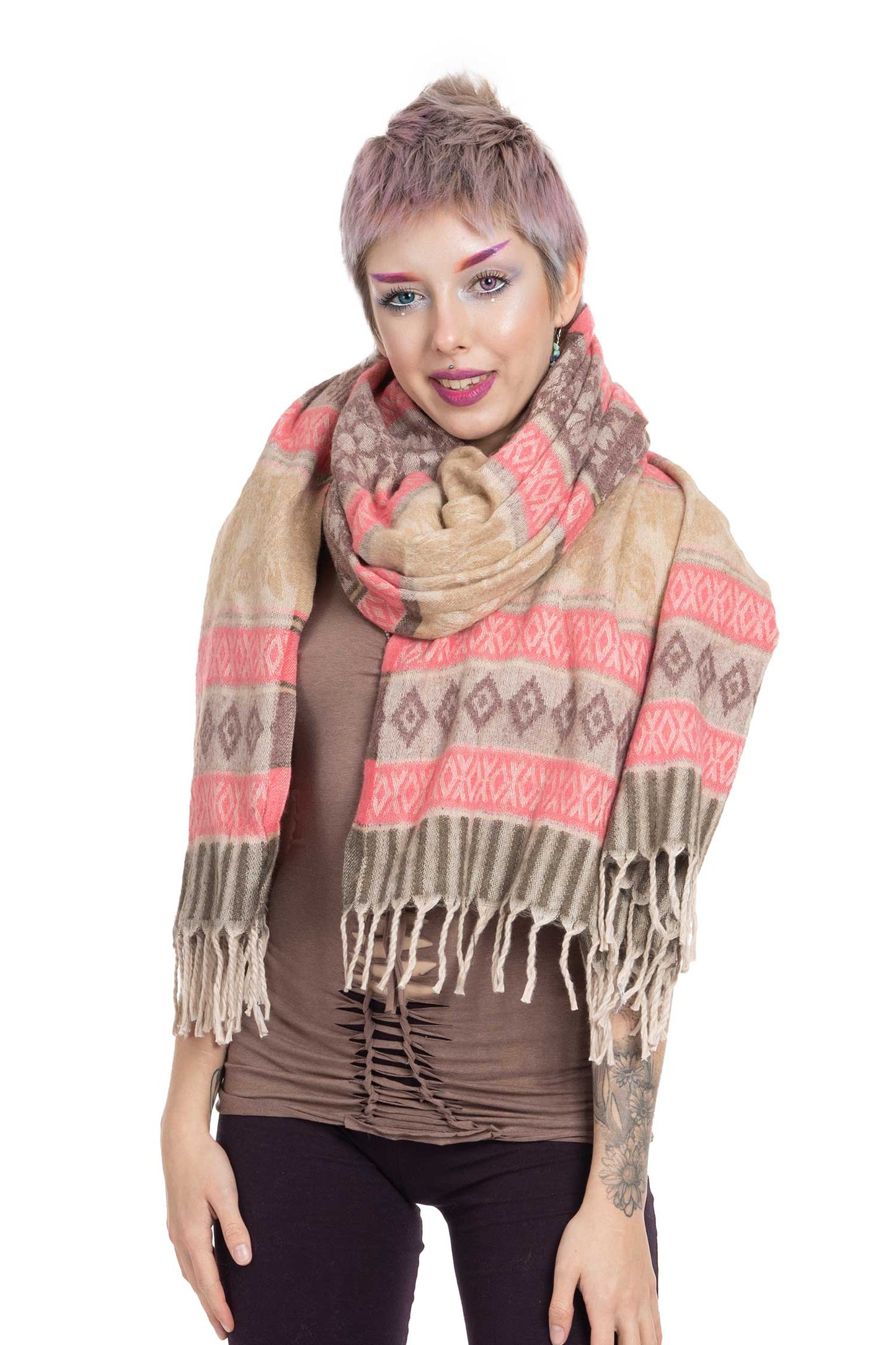 Pastel Colours Geometric Shawl Scarf - Candy Cane Shawl (ROKCCS) by Altshop UK