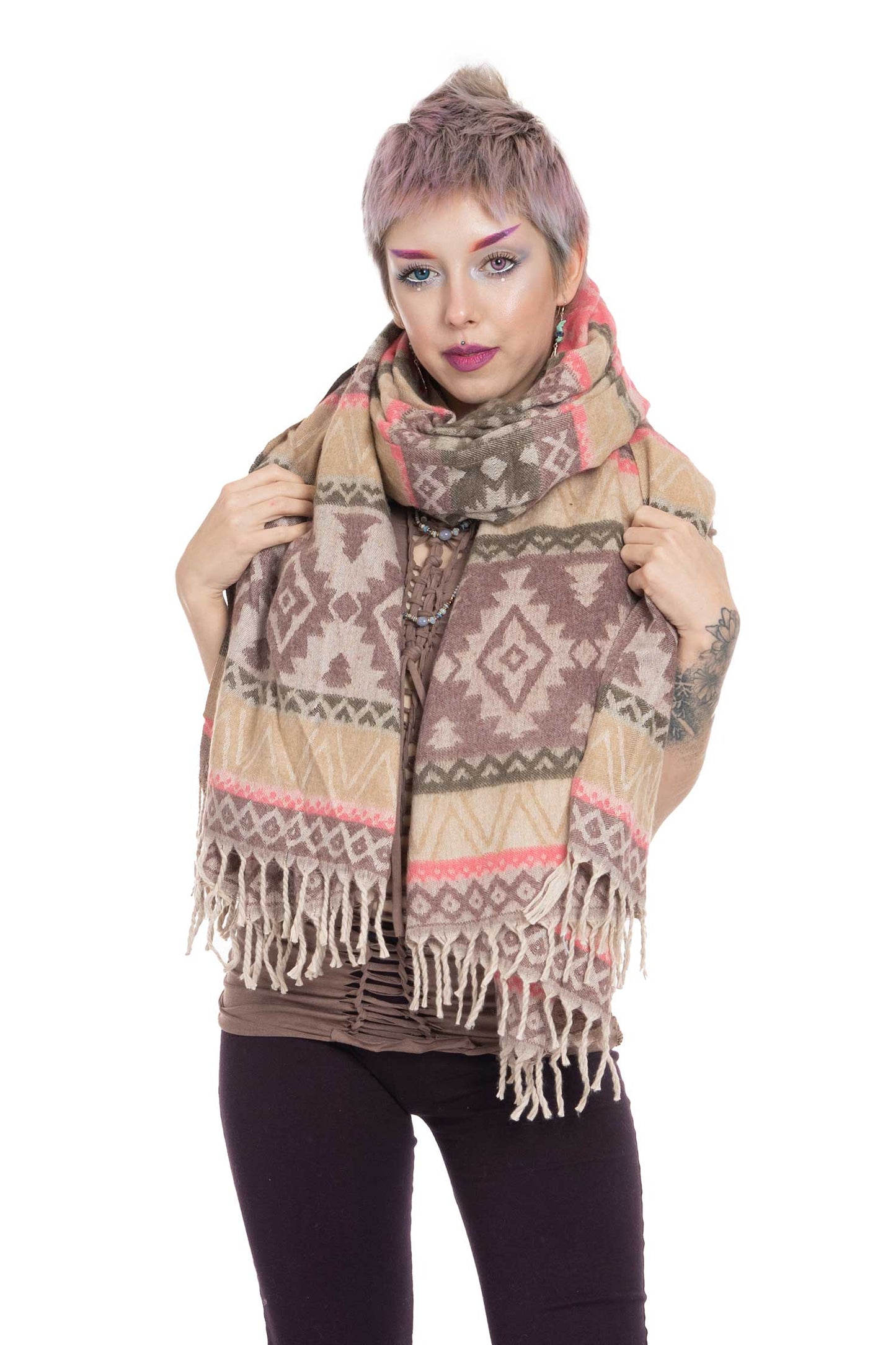 Pastel Colours Geometric Shawl Scarf - Candy Cane Shawl (ROKCCS) by Altshop UK