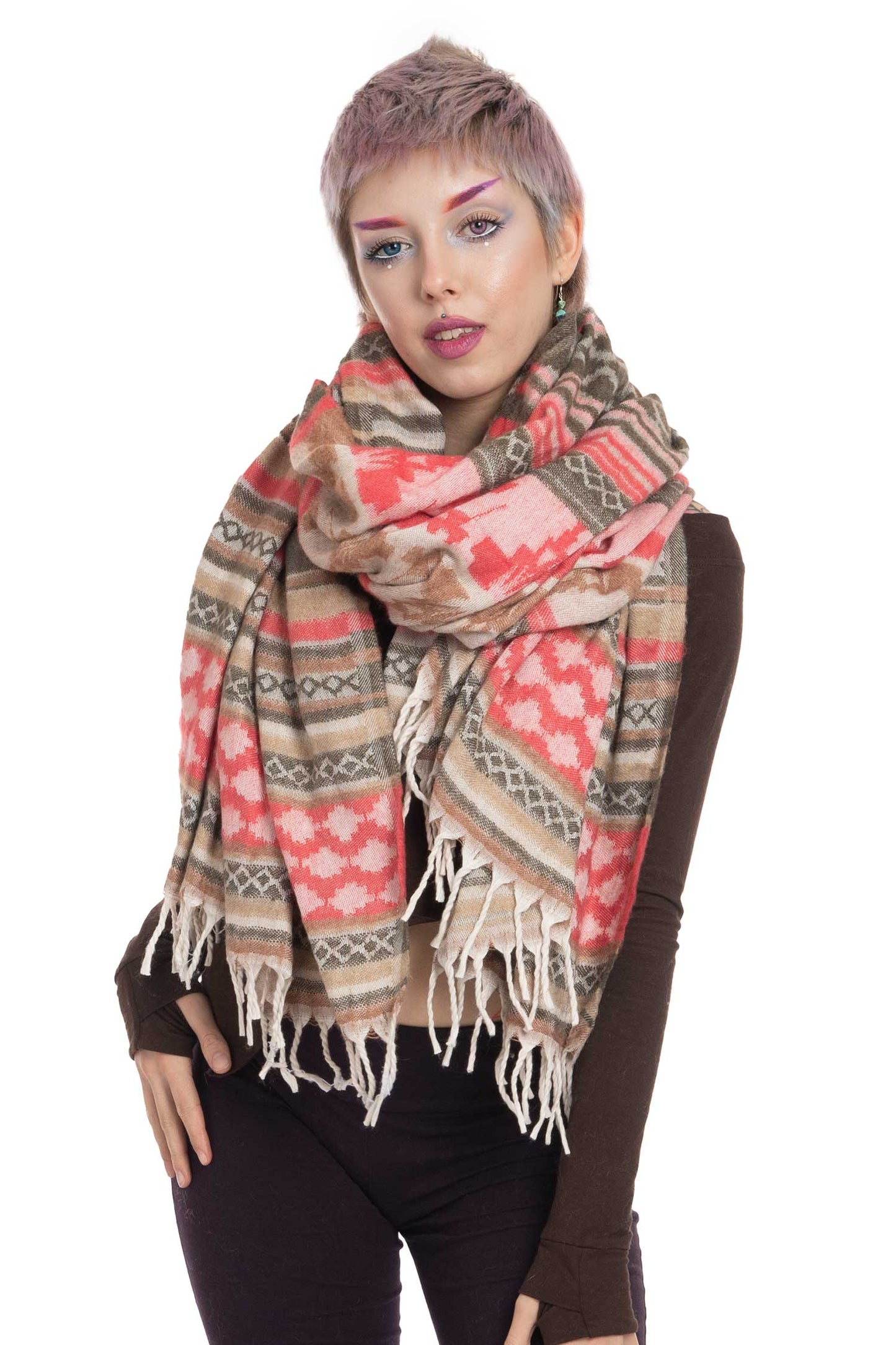 Pastel Colours Geometric Shawl Scarf - Candy Cane Shawl (ROKCCS) by Altshop UK