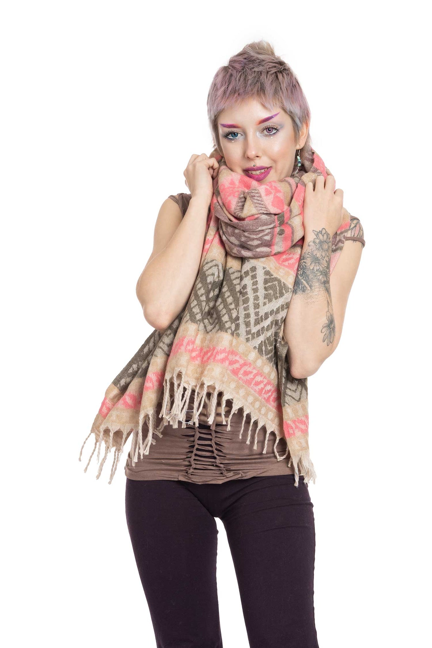 Pastel Colours Geometric Shawl Scarf - Candy Cane Shawl (ROKCCS) by Altshop UK