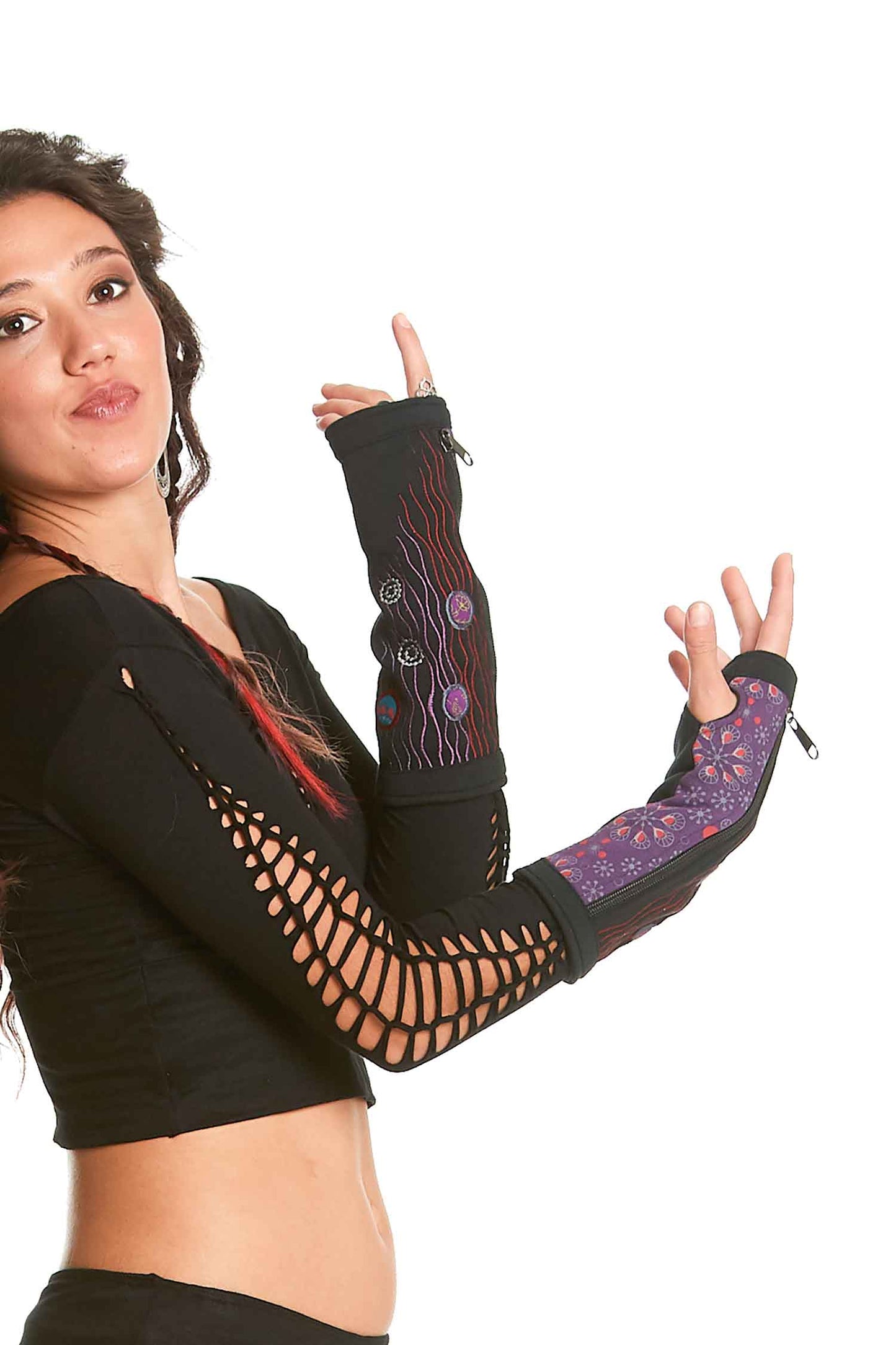 Hippy Armwarmers with Stash Zipper Pocket and Thumbholes