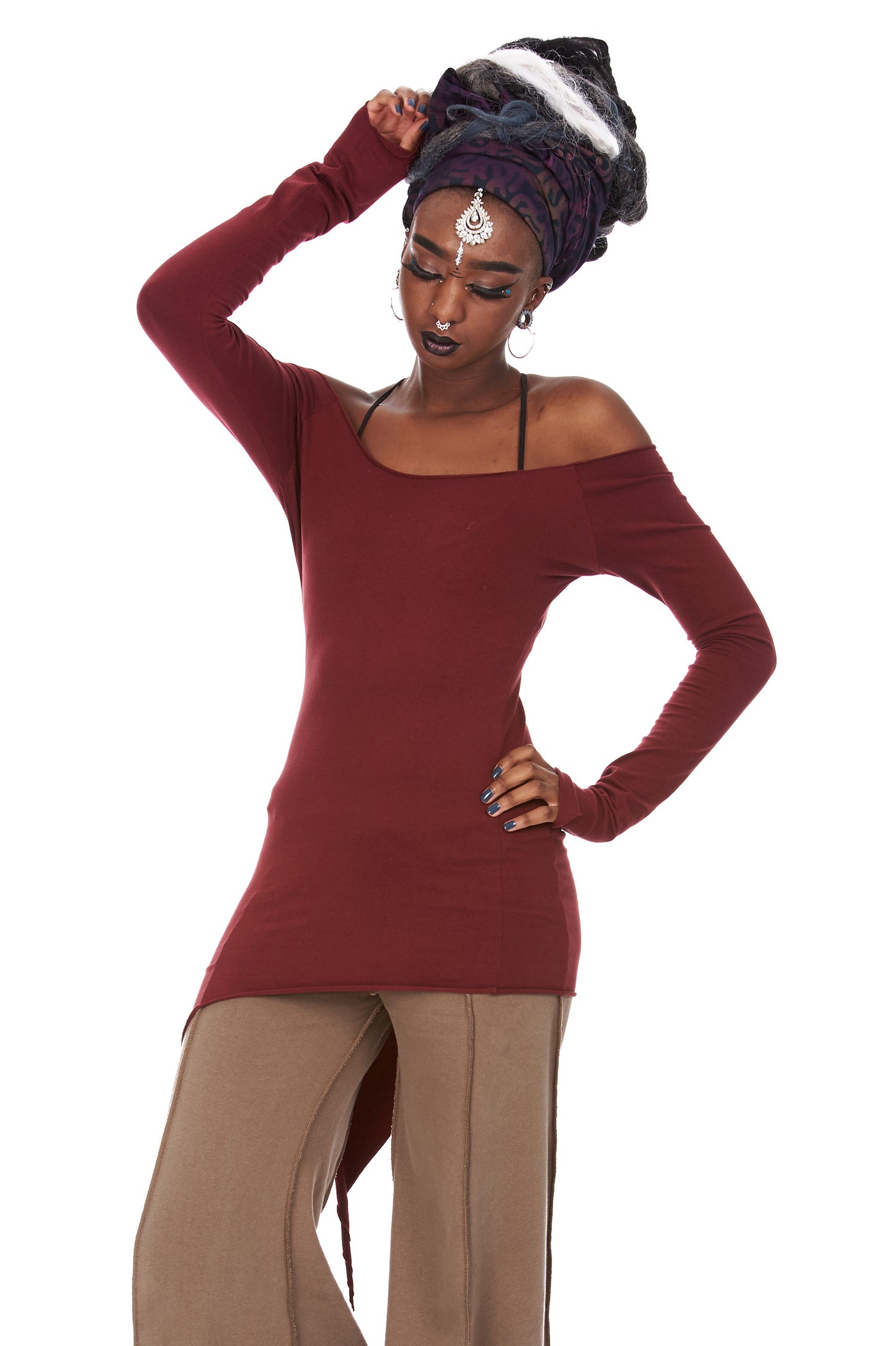 Ladies Assym Pixie Top, Long Sleeve Boho Top - Khusa Top (DEVLSAT) by Altshop UK