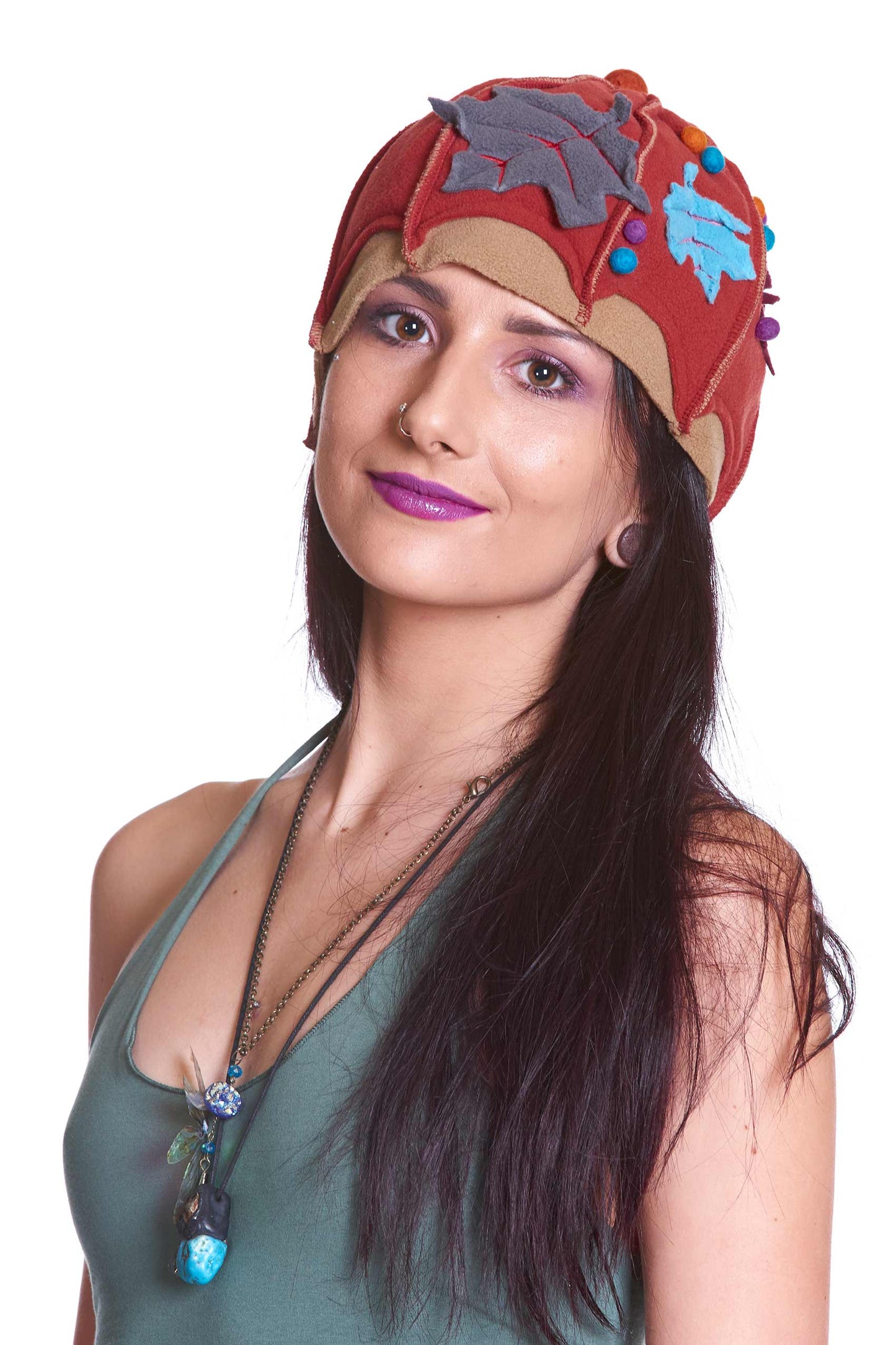 Fleece Pixie Hippy Hat, Cute Ladies Beanie - Maple Leaf Hat (HT2060) by Altshop UK