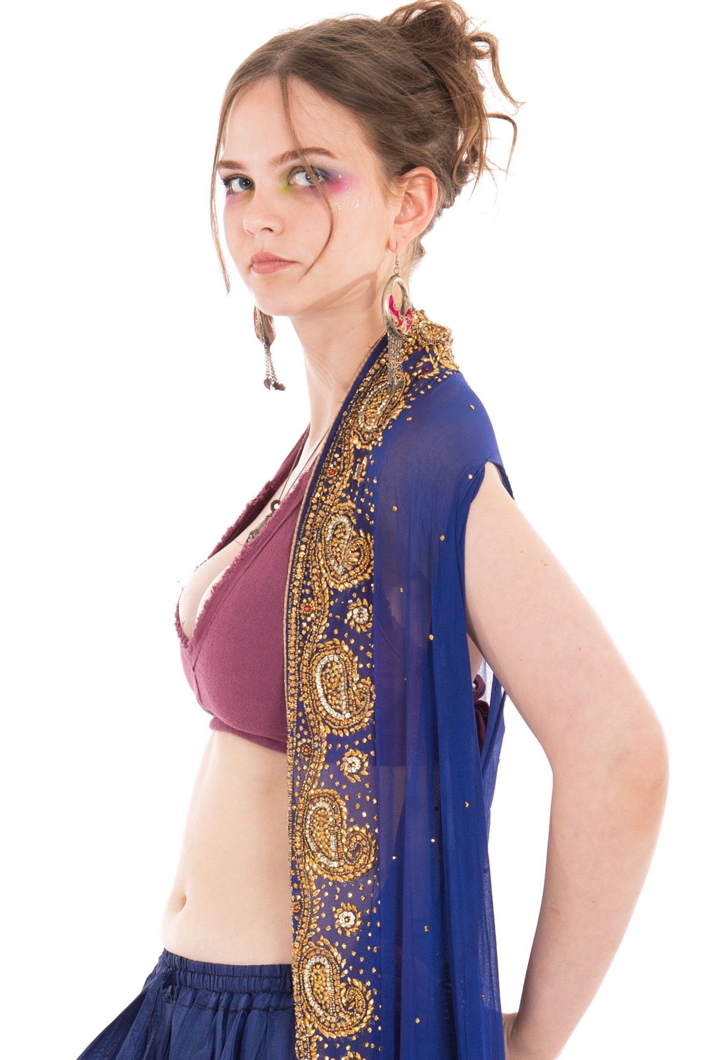 Floaty Sparkly Sheer Sequin Cardigan in Royal Blue