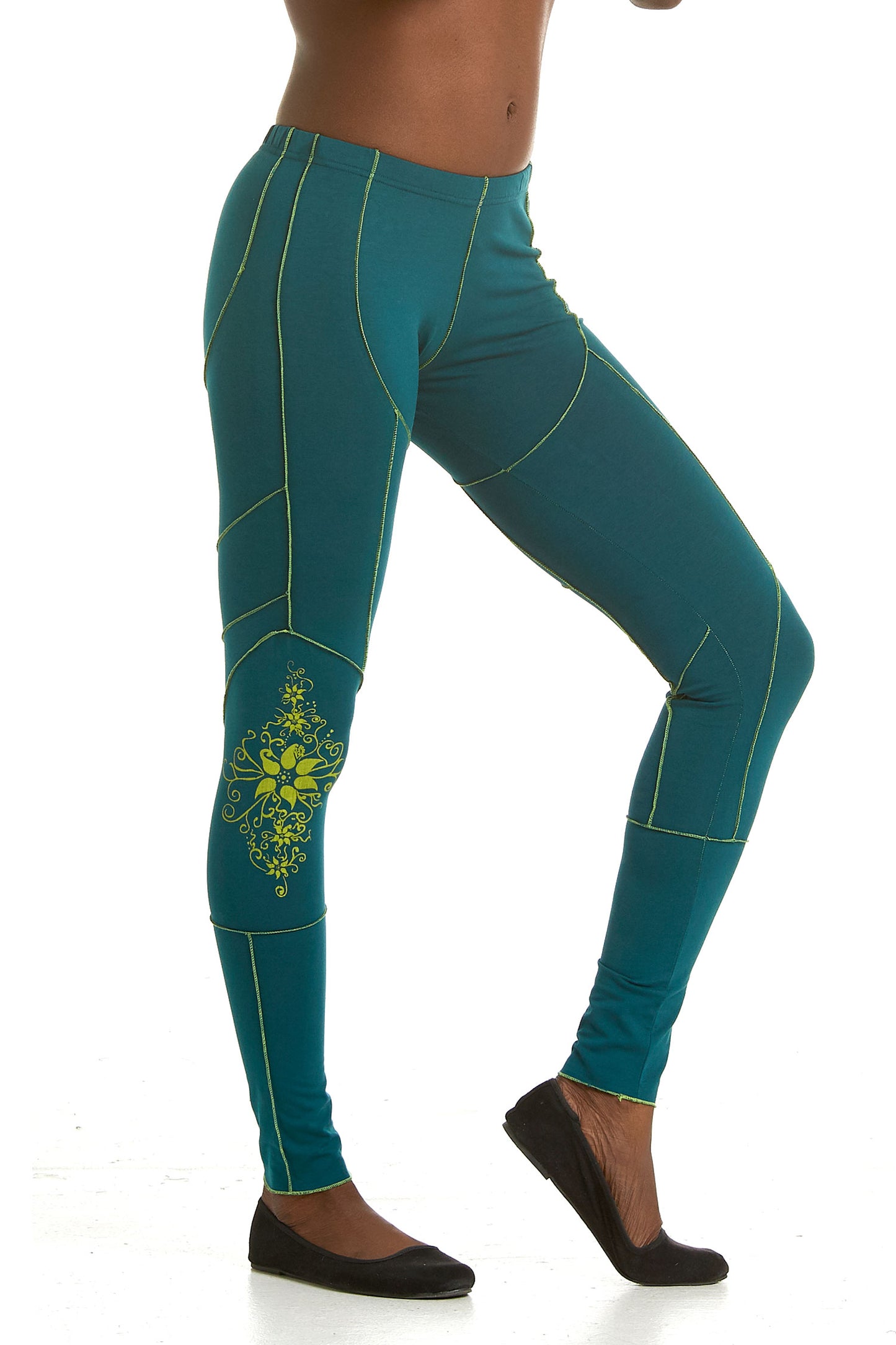 Pixie Leaf Leggings with Neon Overlock