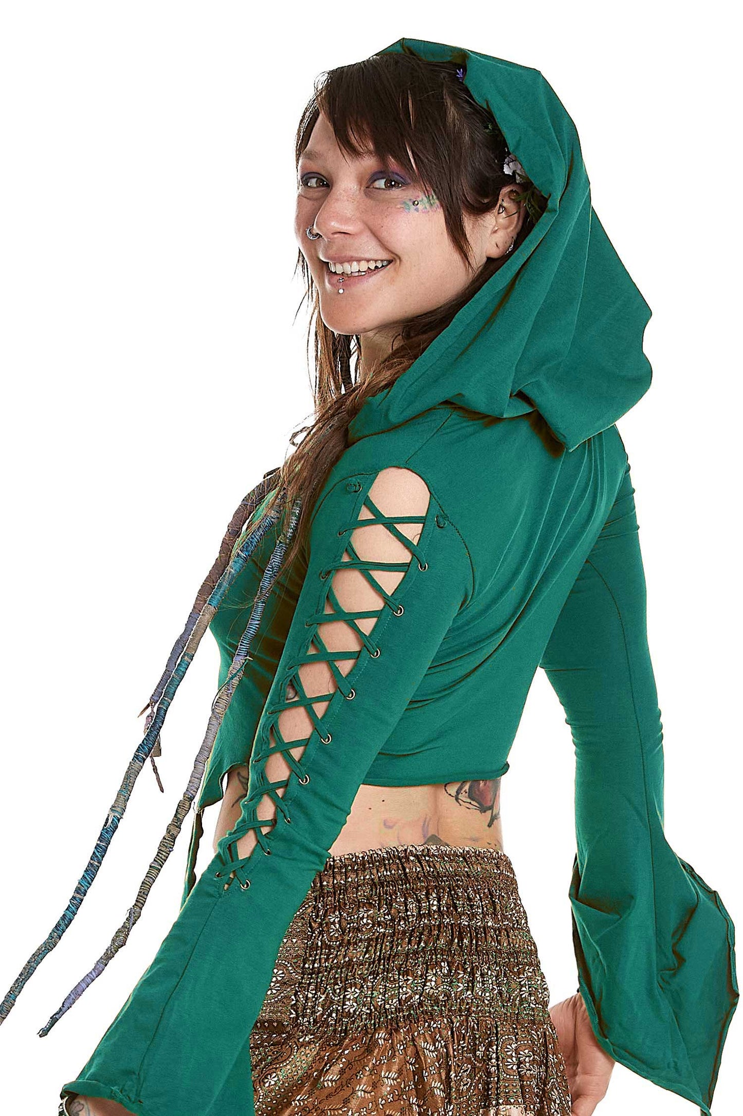 Lace-Up Angel Sleeve Pagan Pixie Crop Top - Fairy Eyelet Top (WSEYET) by Altshop UK