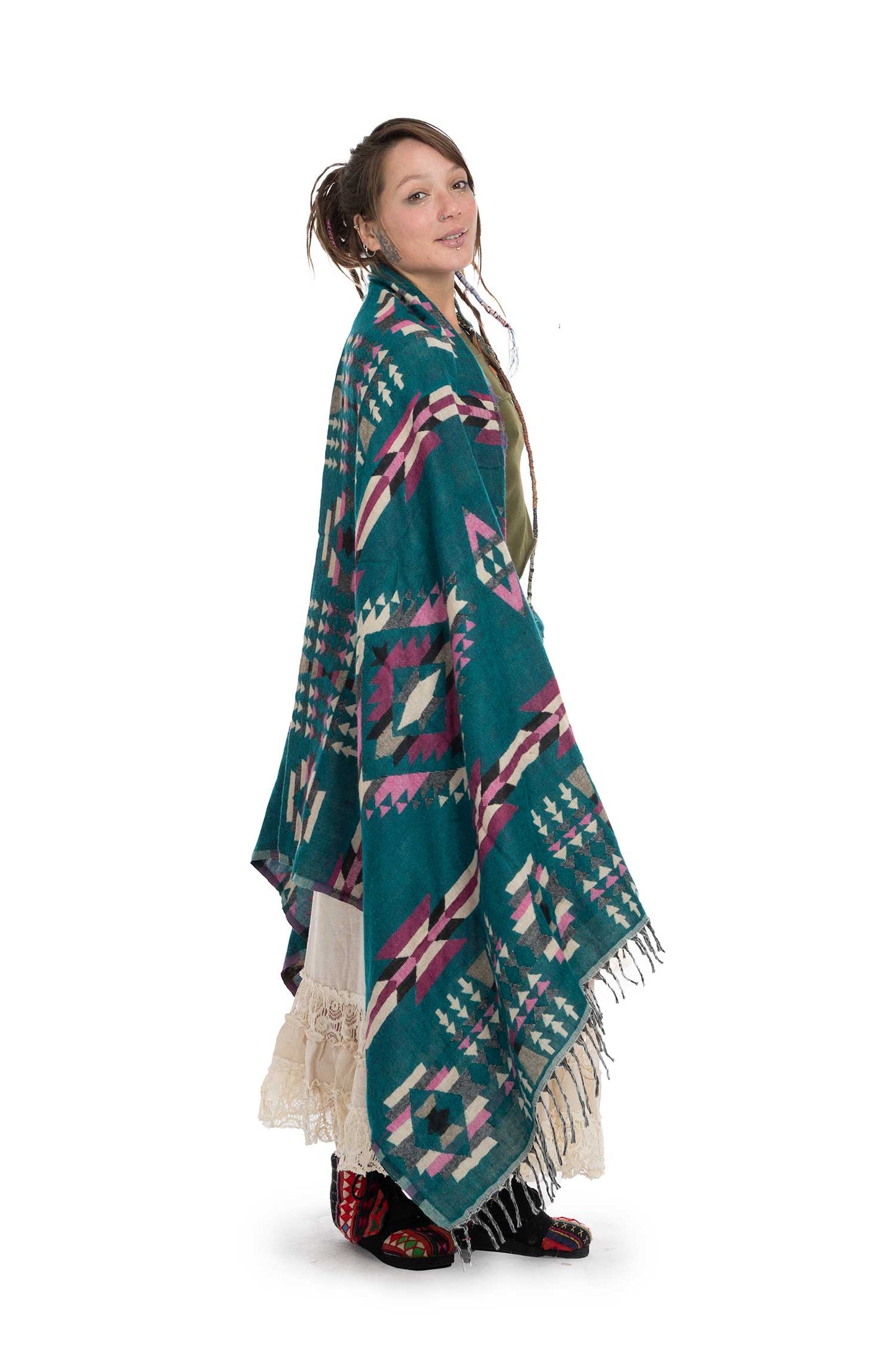 Oversized Tribal Hippy Blanket Scarf - Ikat Shawl (ROKIKA) by Altshop UK